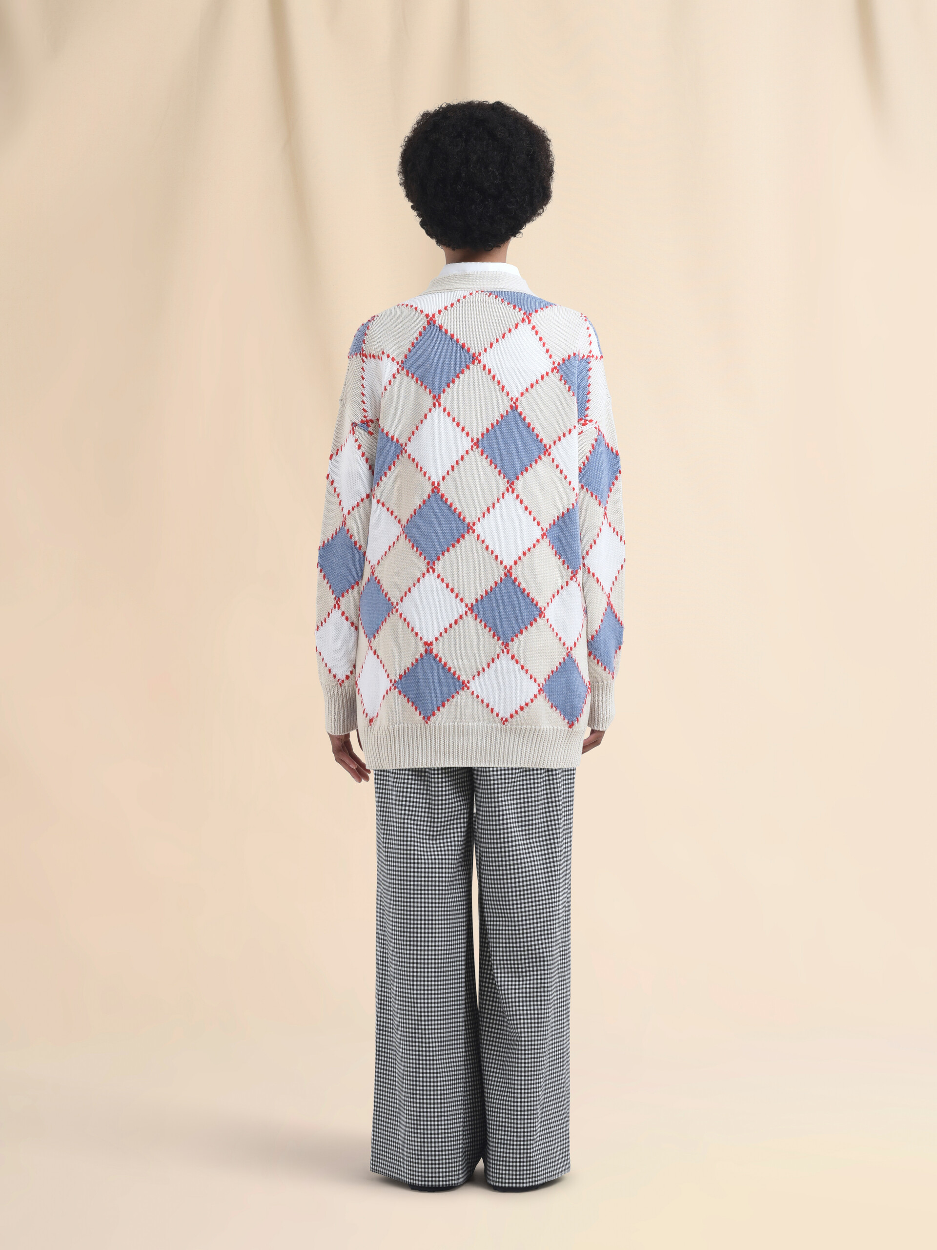 White wool argyle cardigan - Pullovers - Image 3