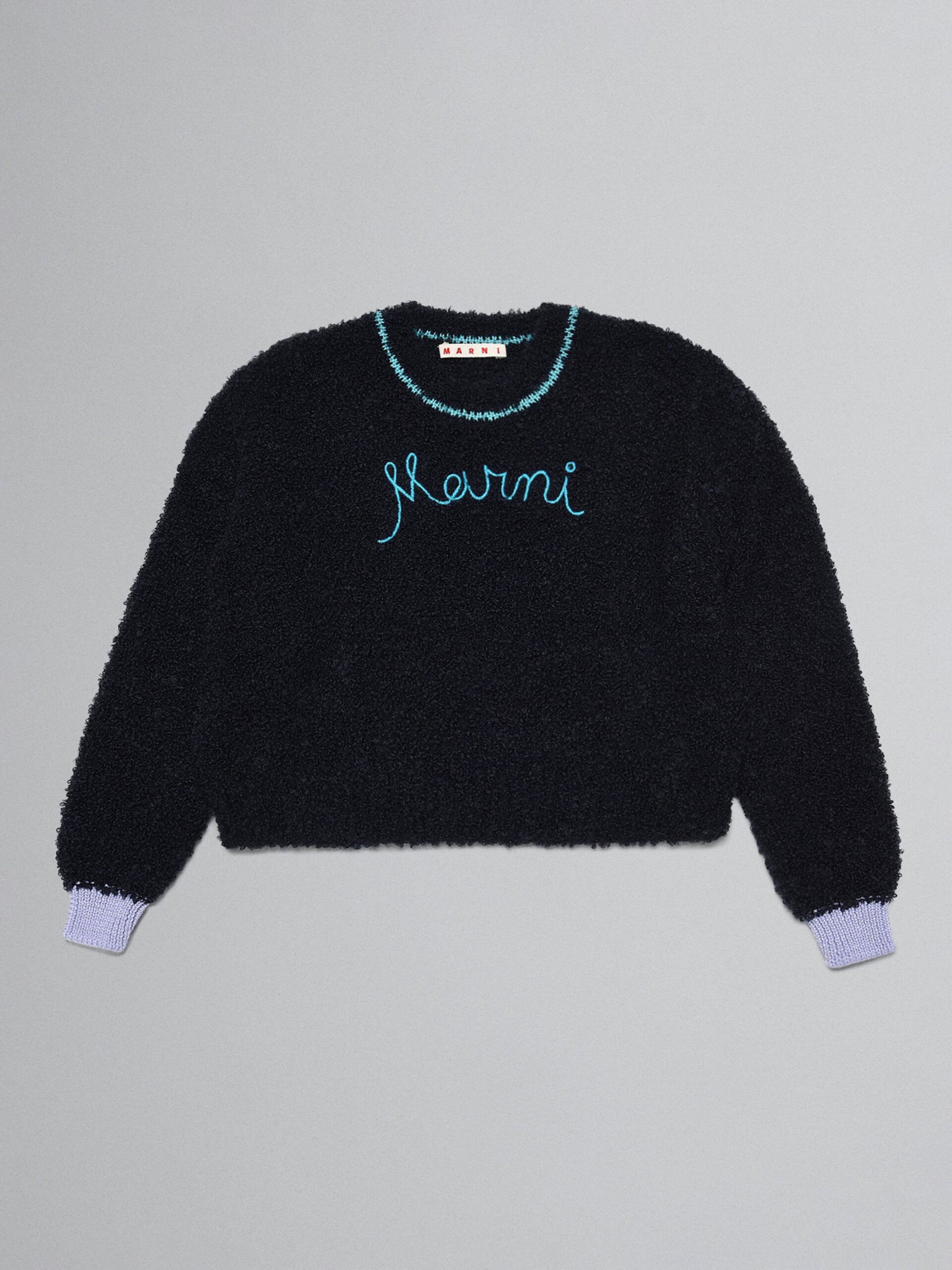 Navy blue teddy sweater with embroidery - Knitwear - Image 1