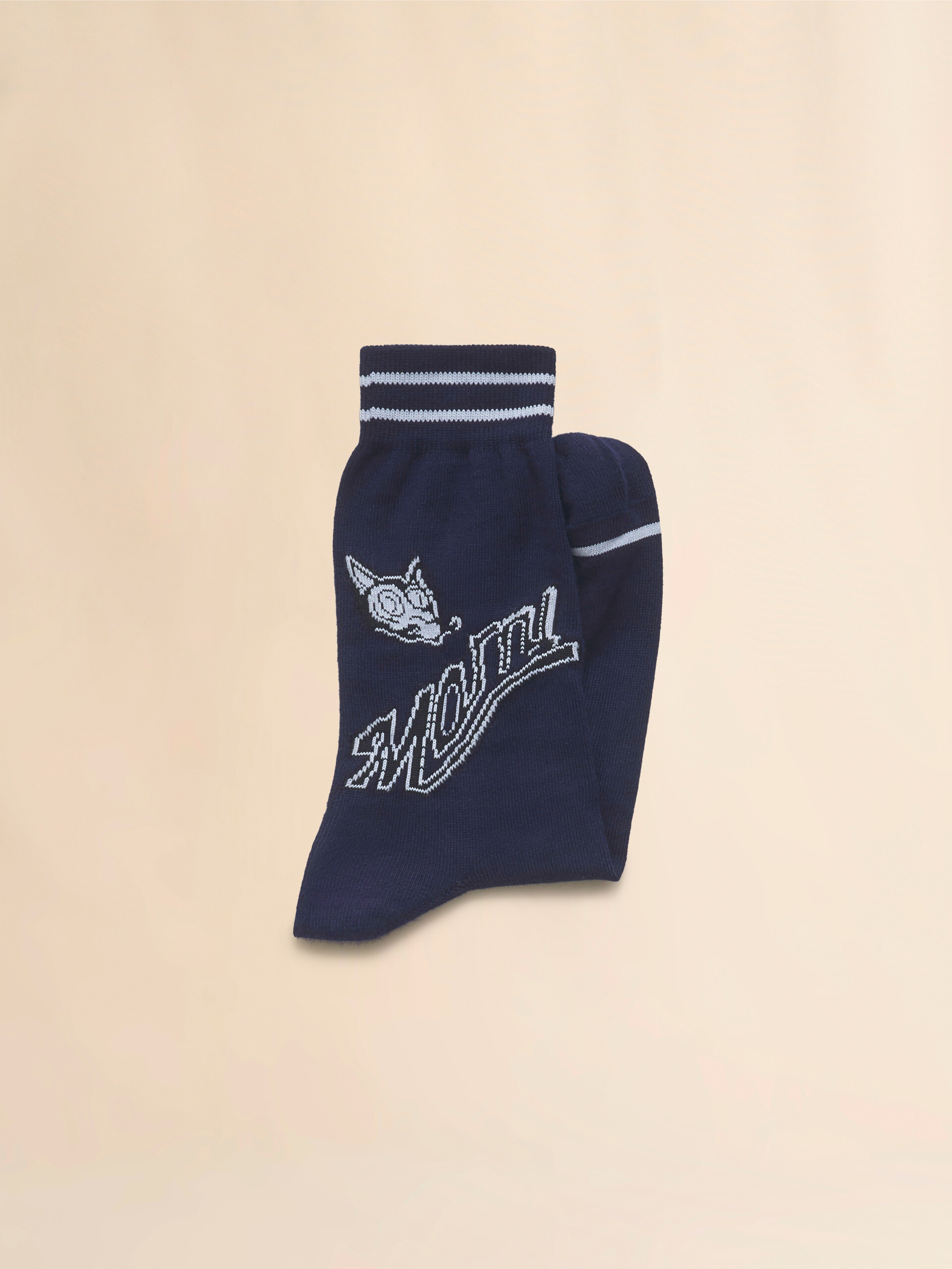 Deep blue cotton socks with wolf detail - Socks - Image 2