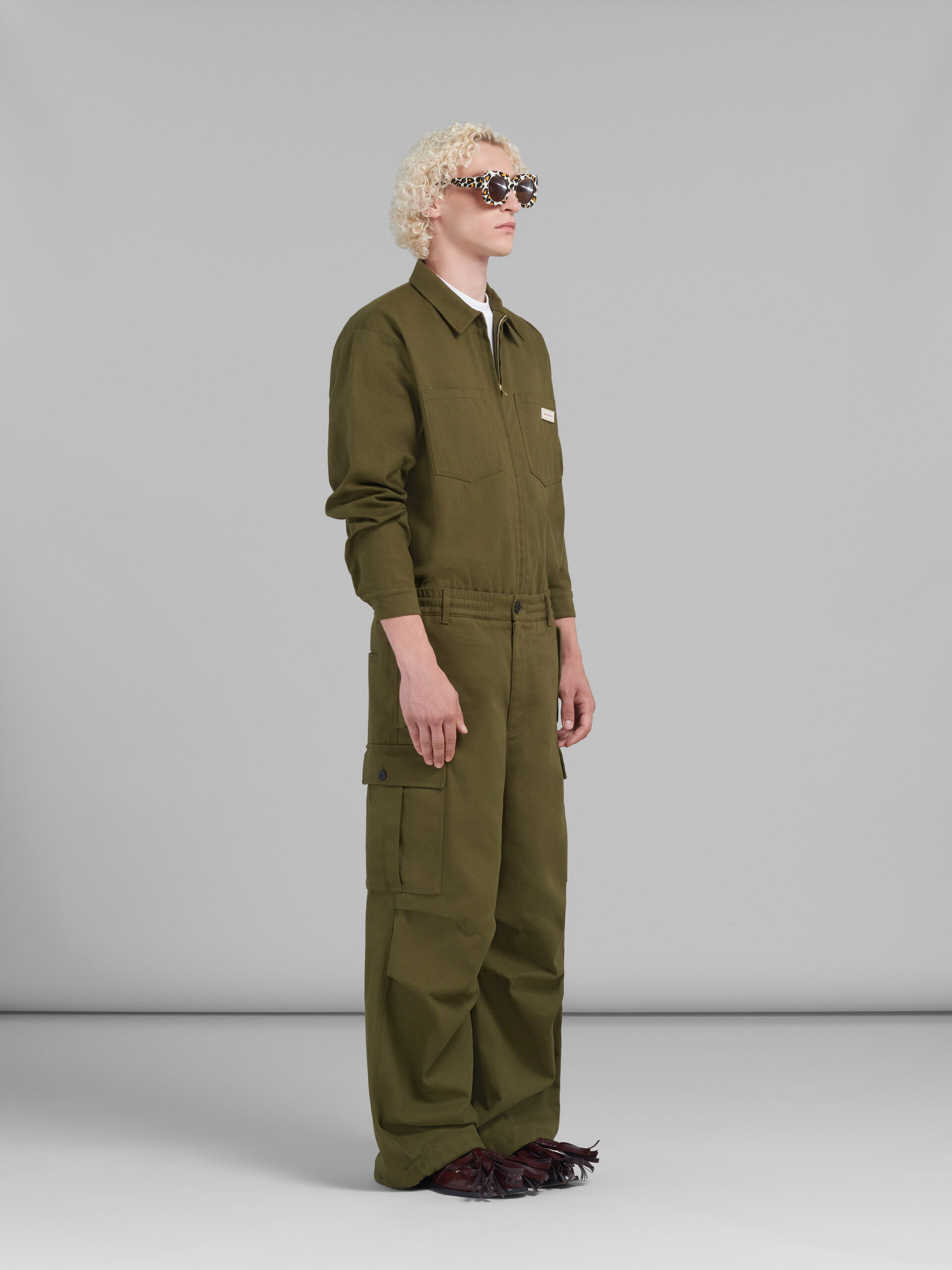 Grüne Hemdjacke mit Reißverschluss aus Gabardine | Marni