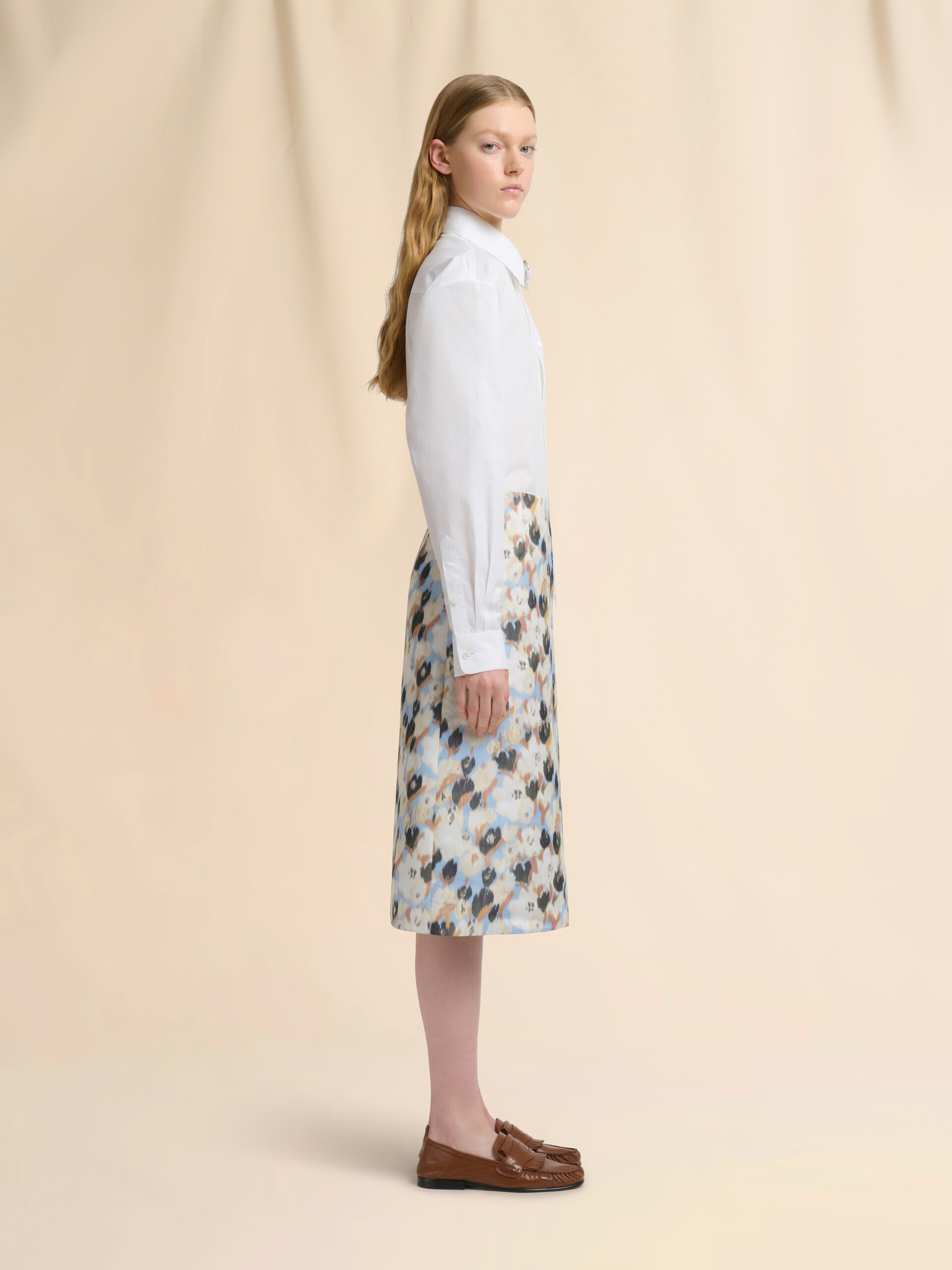 Light blue duchesse skirt with Secret Bouquet print - Skirts - Image 5