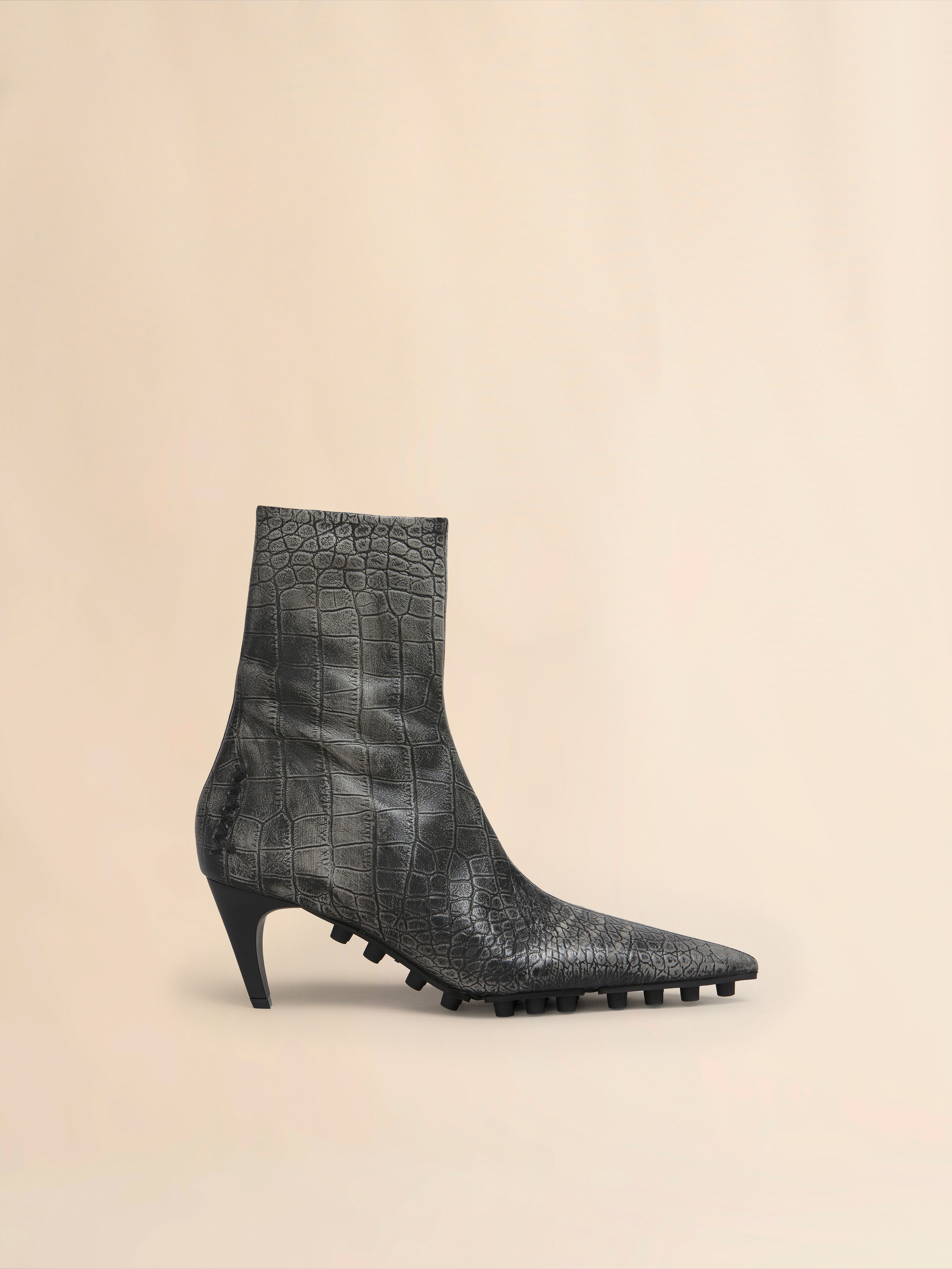Spike ankle boot in crocodile print leather - Boots - Image 1