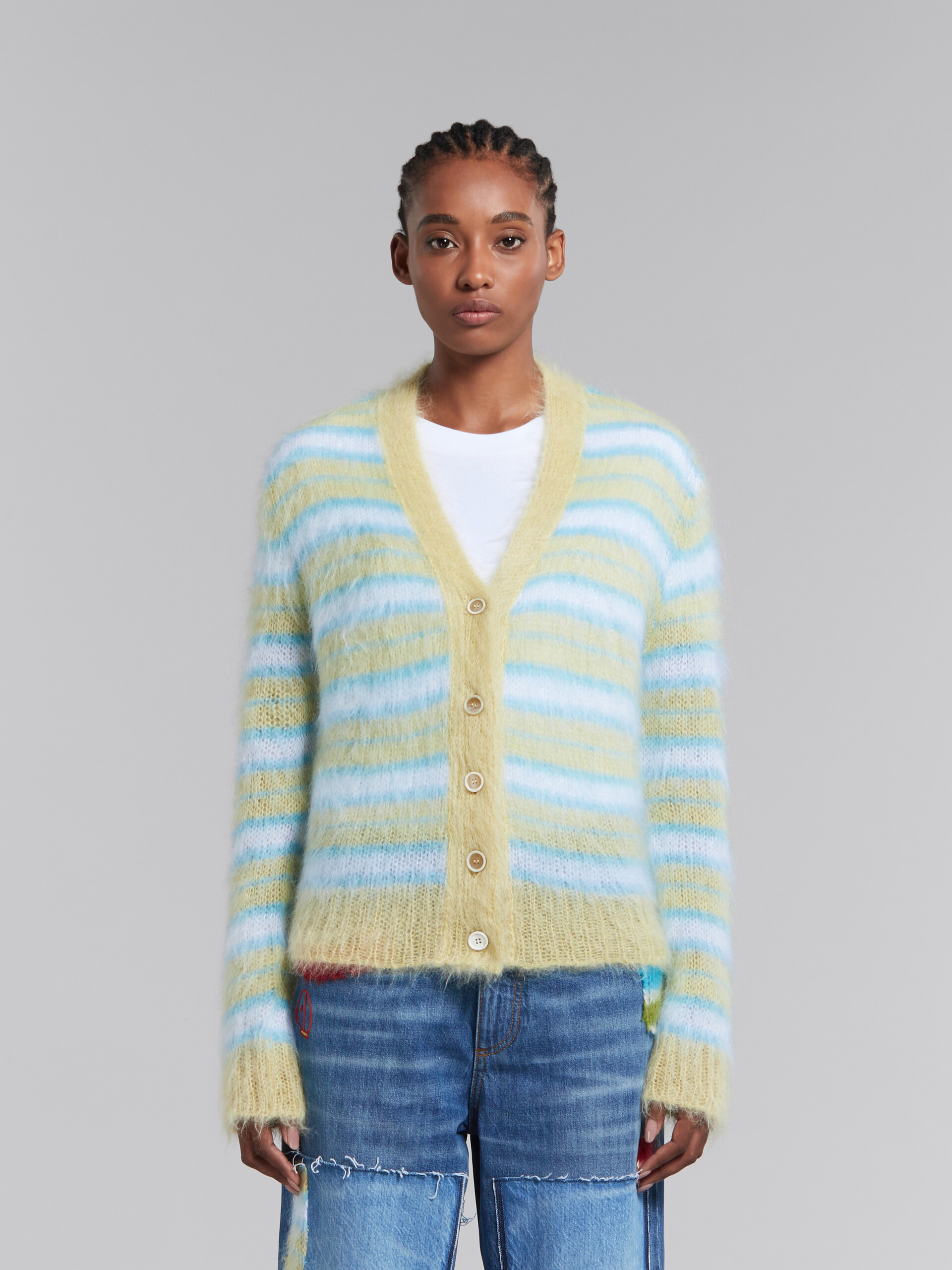 Mohair cardigan with green stripes - Pullovers - Image 2