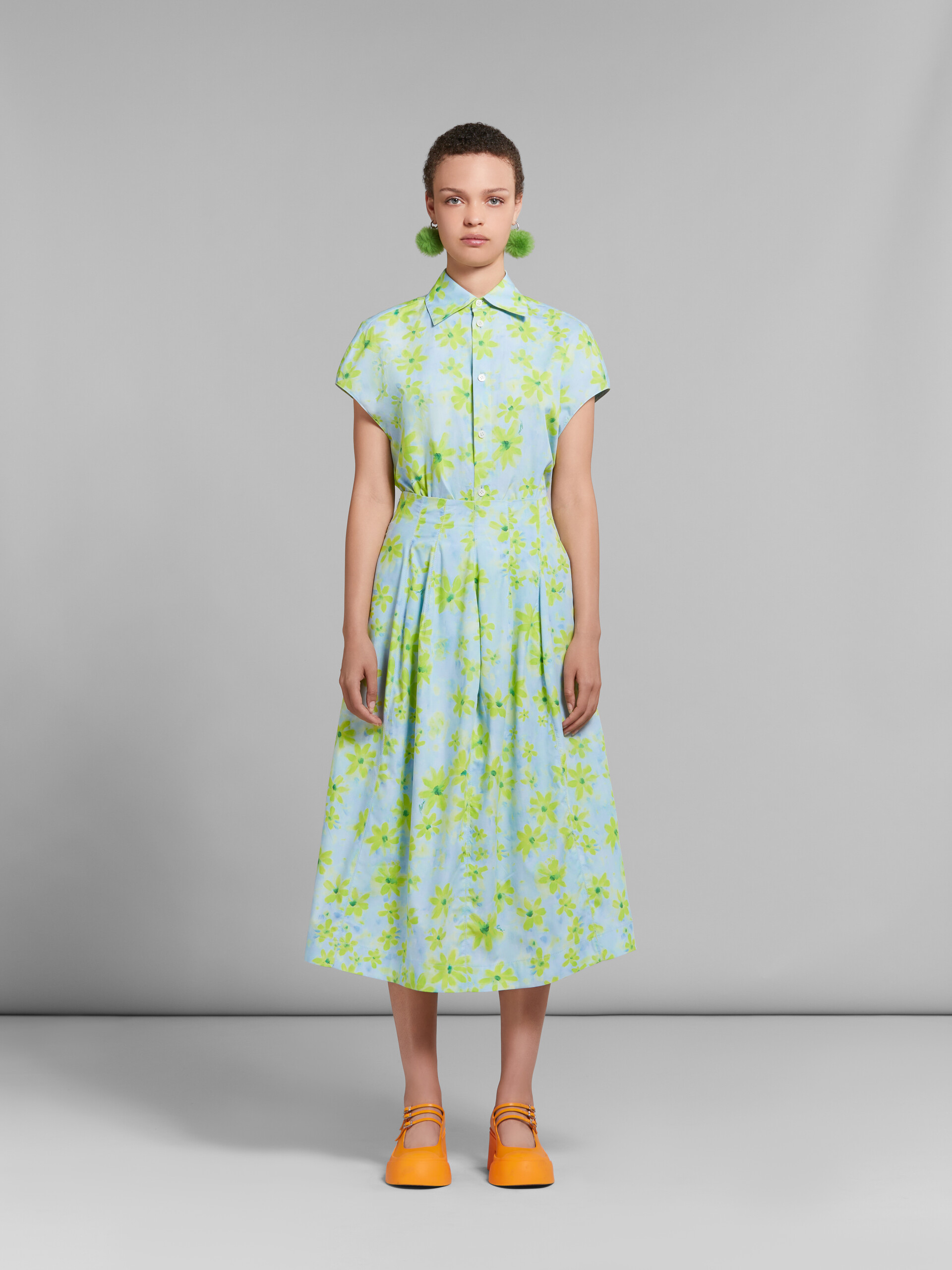 Light green poplin high-waisted skirt with Parade print - Skirts - Image 2