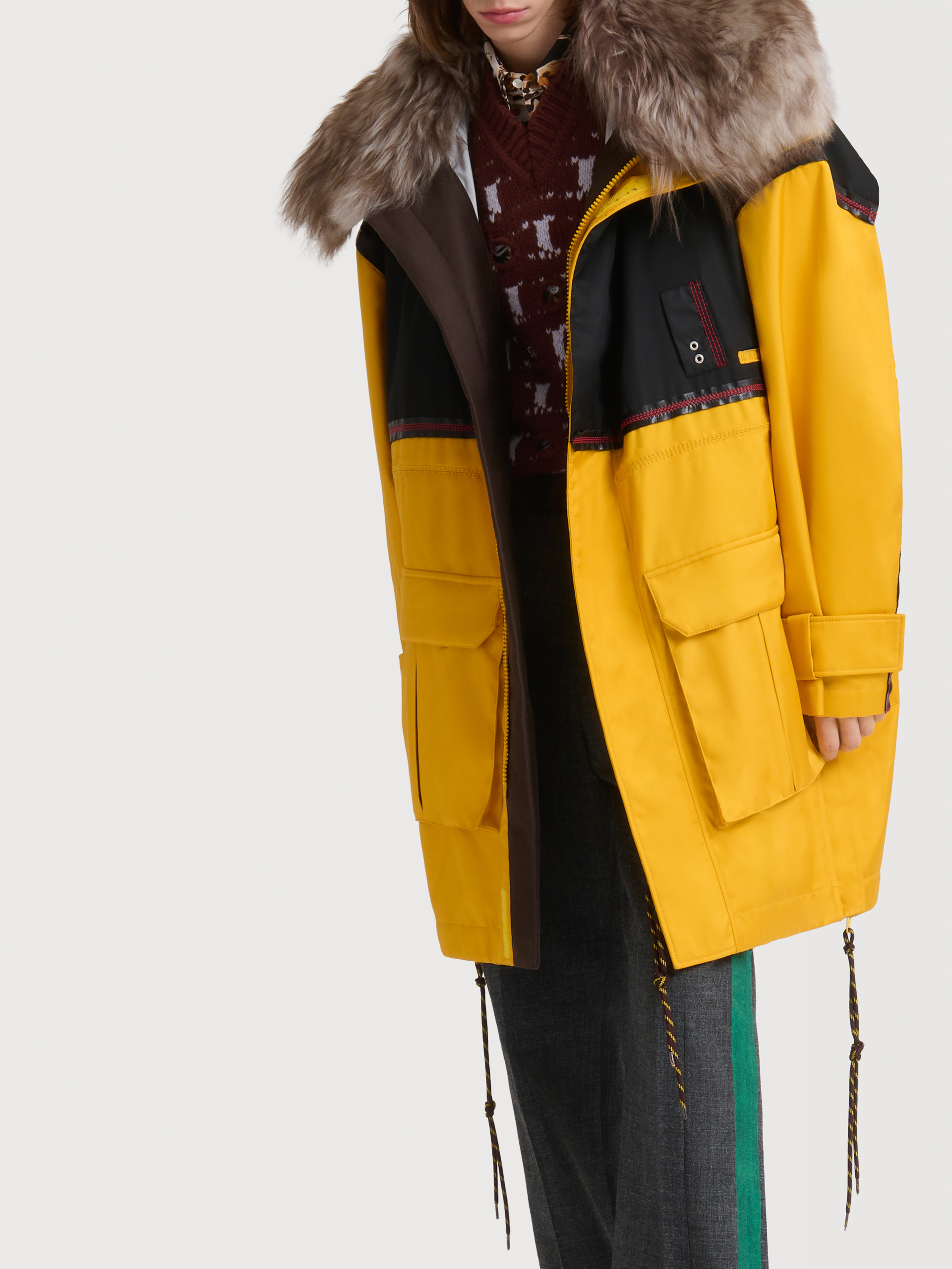 Yellow nylon coat with fur collar - Jackets - Image 5