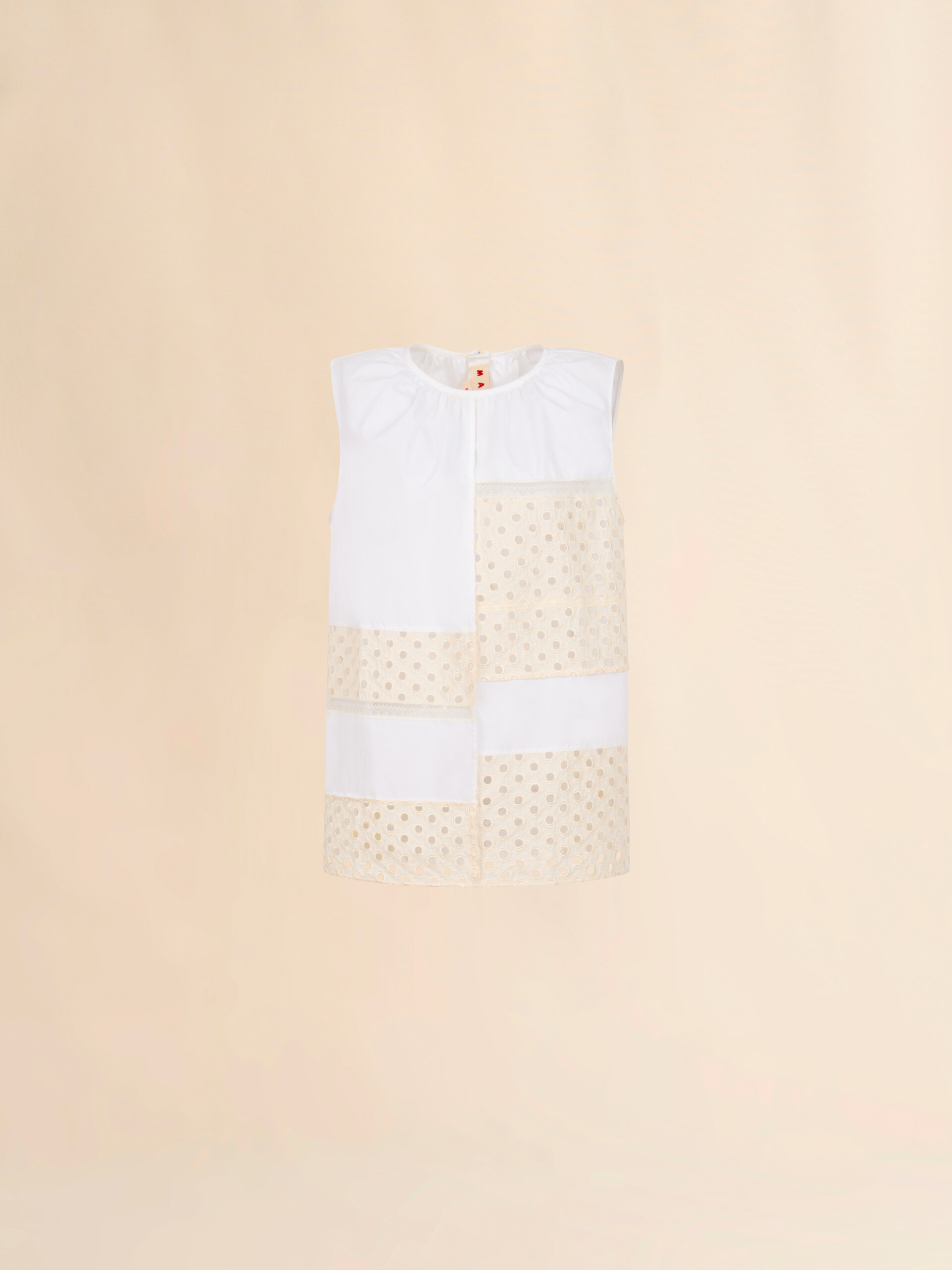 White poplin blouse with broderie anglaise inserts - Shirts - Image 1