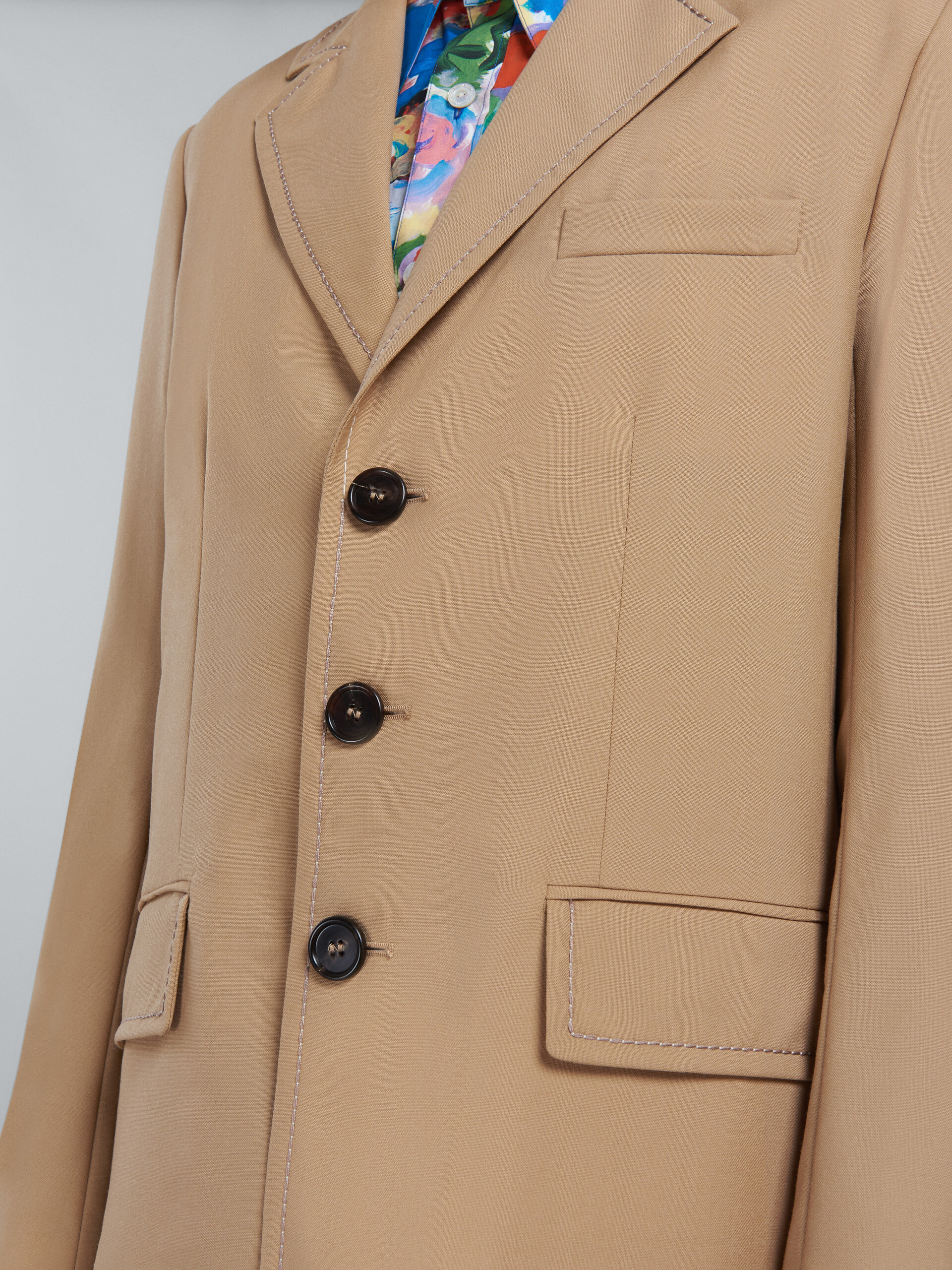 Long blazer in beige tropical wool - Jackets - Image 5