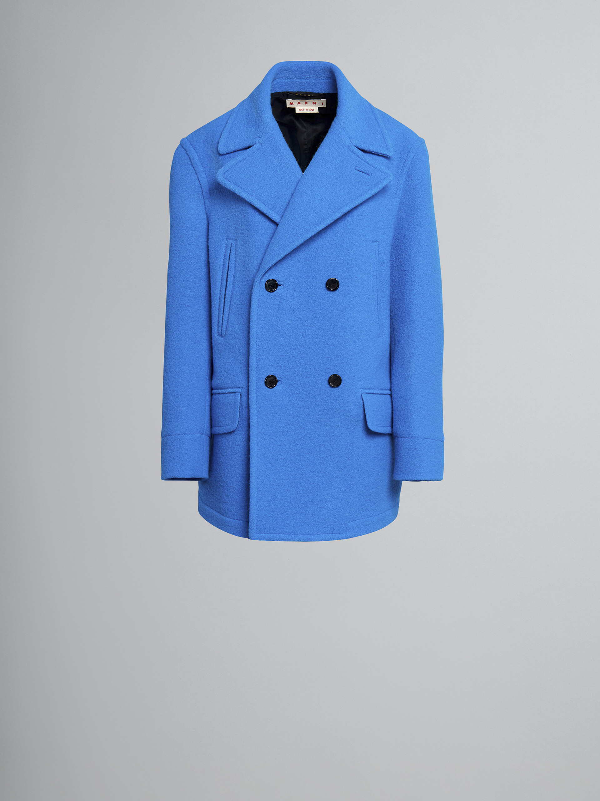 Giacca lunga in lana bouclé blu - Cappotti - Image 1