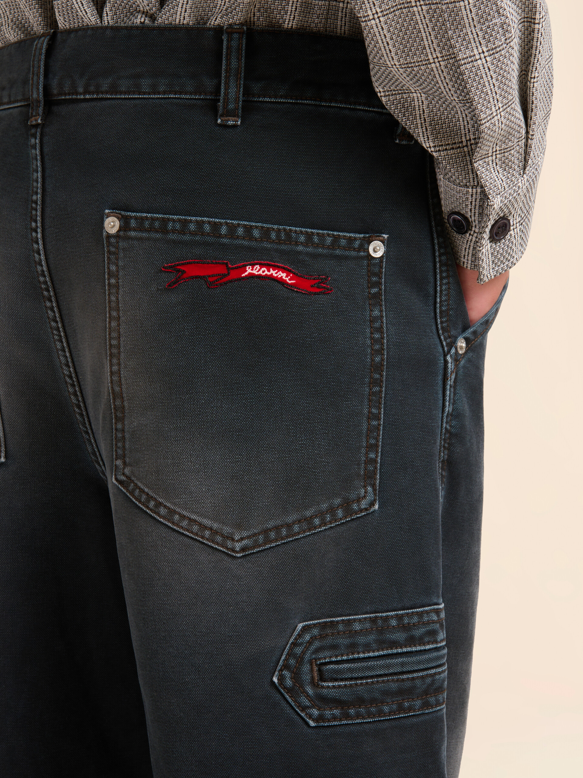 Black canvas trousers with Marni flag patch - Pants - Image 4