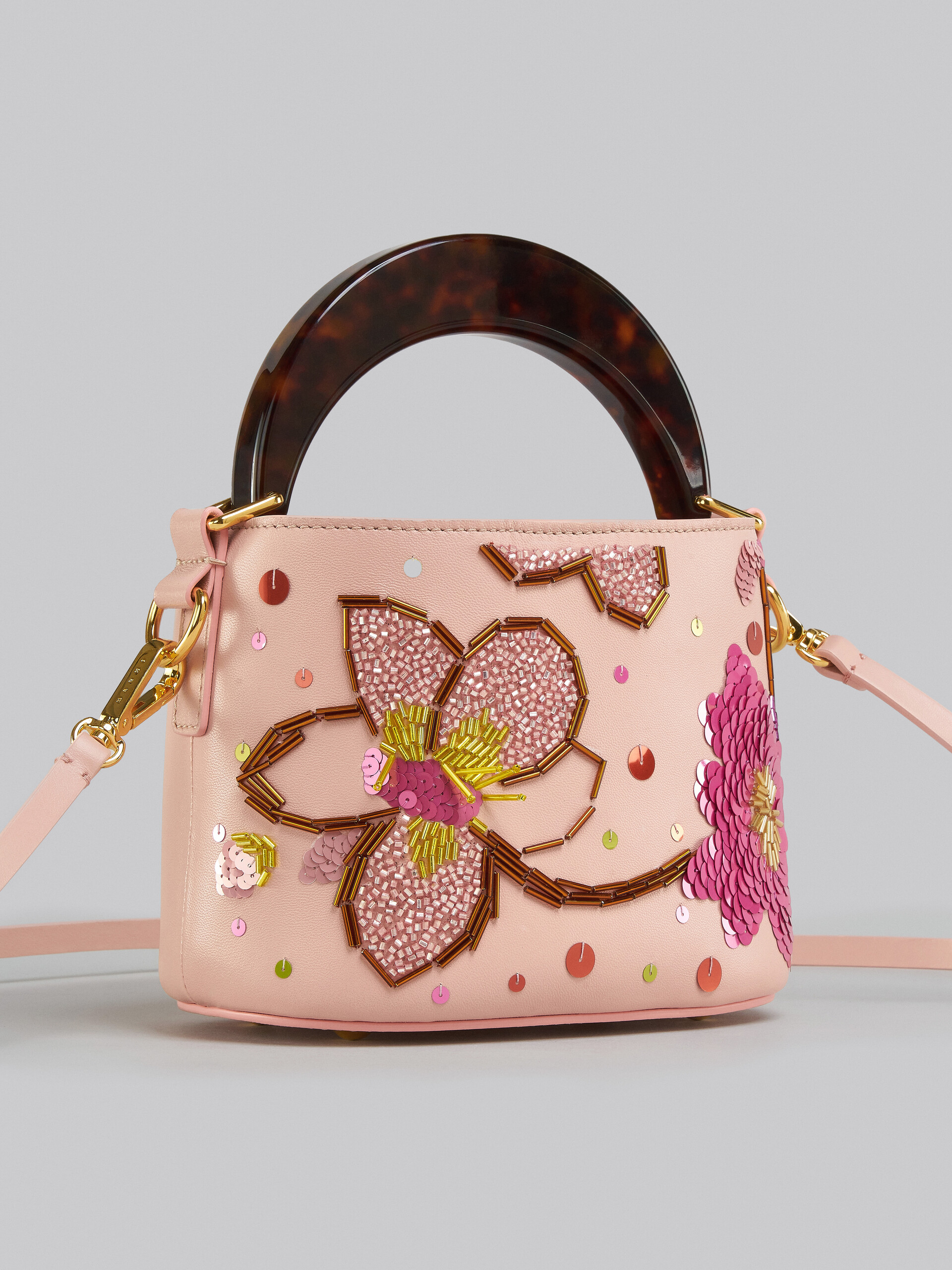 Venice Mini Bucket in embroidered pink leather - Shoulder Bag - Image 4
