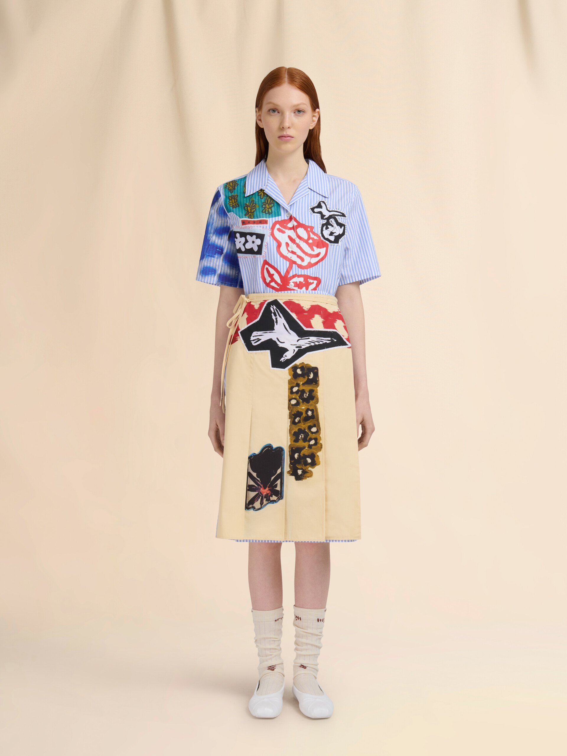 Light blue striped poplin wrap skirt - Skirts - Image 2