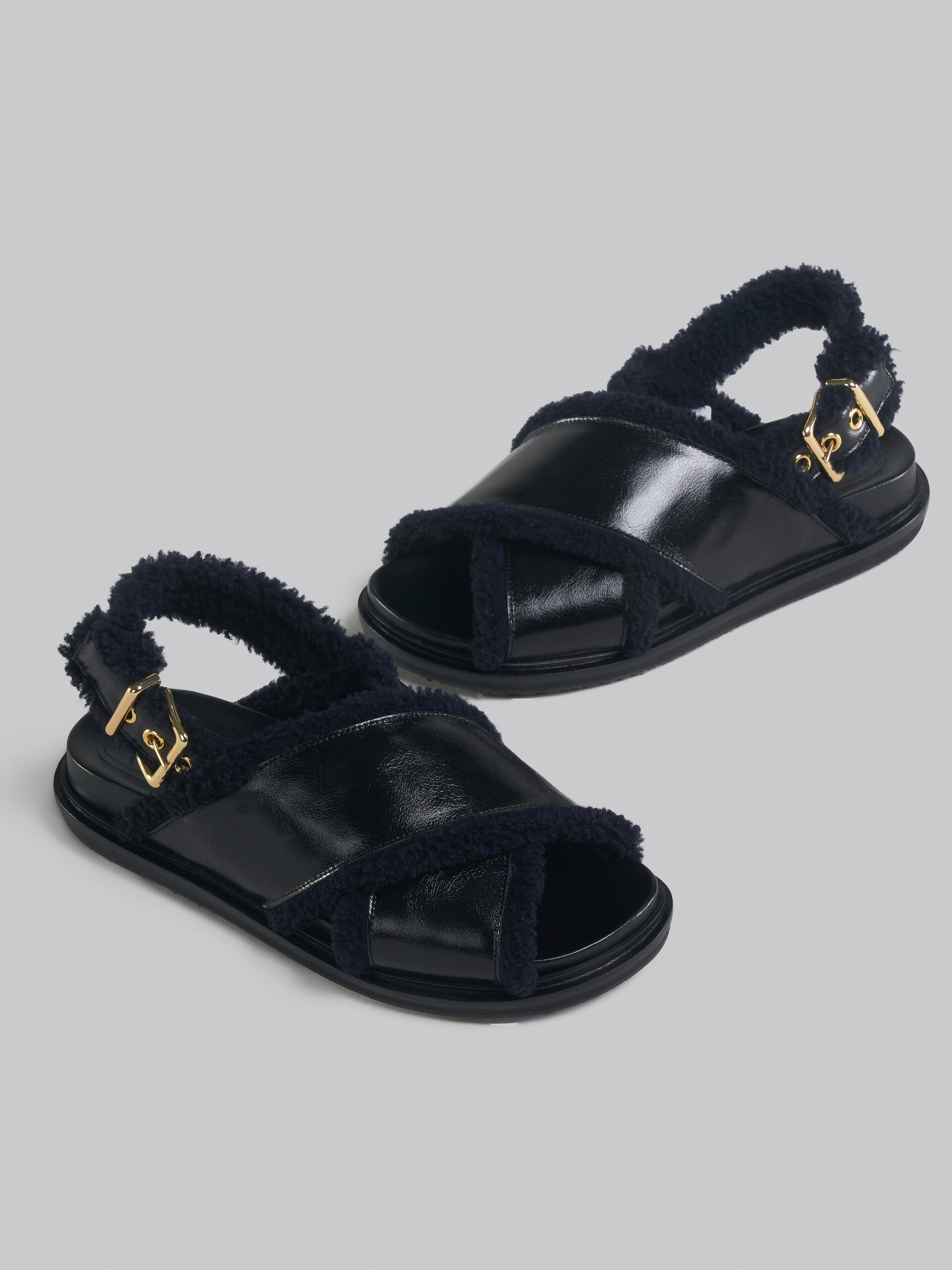 Black leather and merinos Fussbett - Sandals - Image 5
