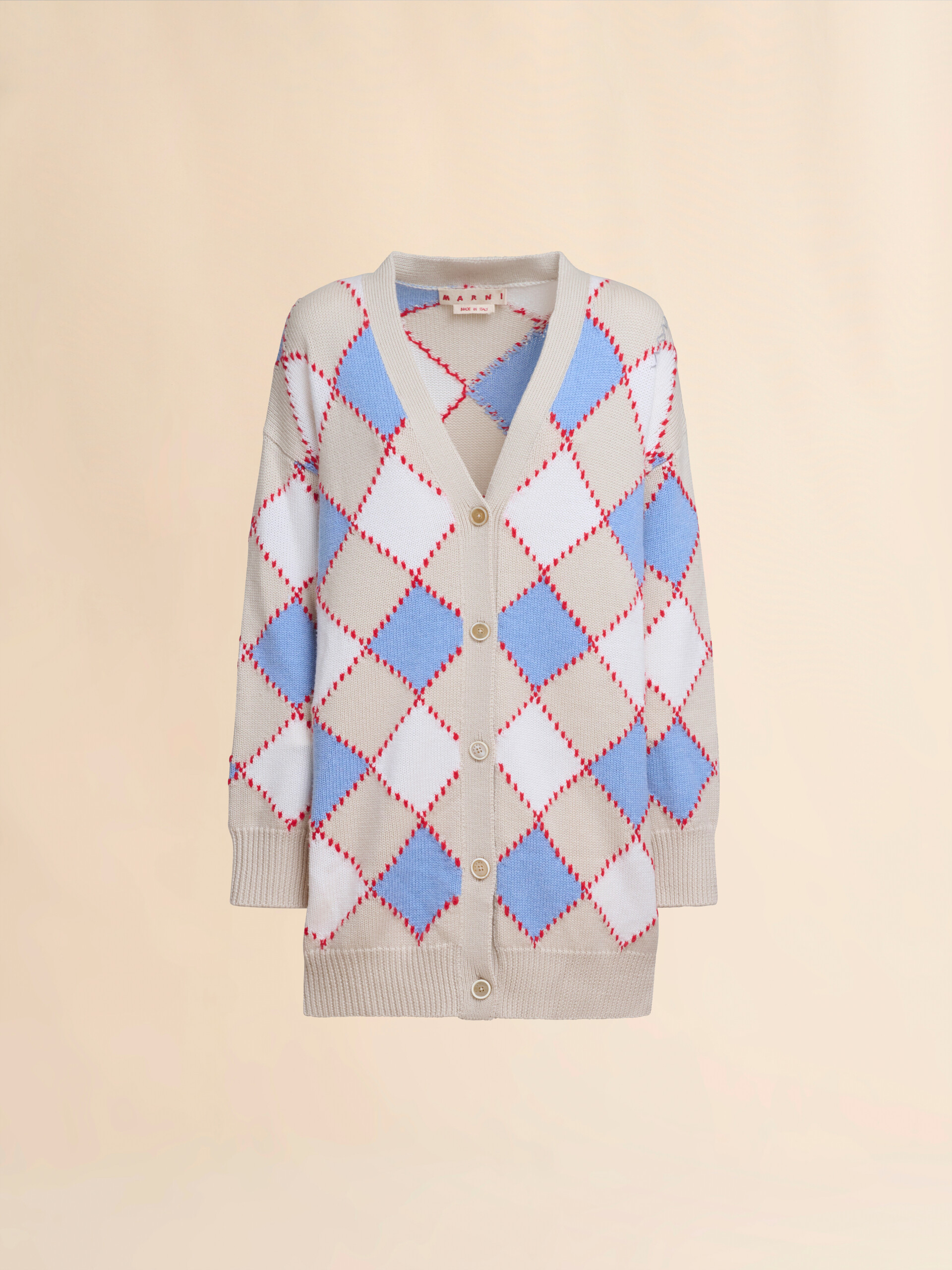 White wool argyle cardigan - Pullovers - Image 1
