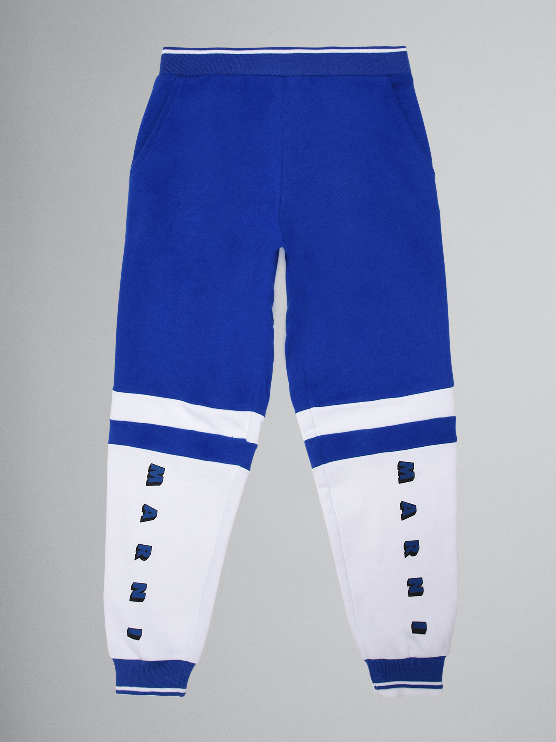 Pantaloni in felpa di cotone blu colorblock - Pantaloni - Image 1