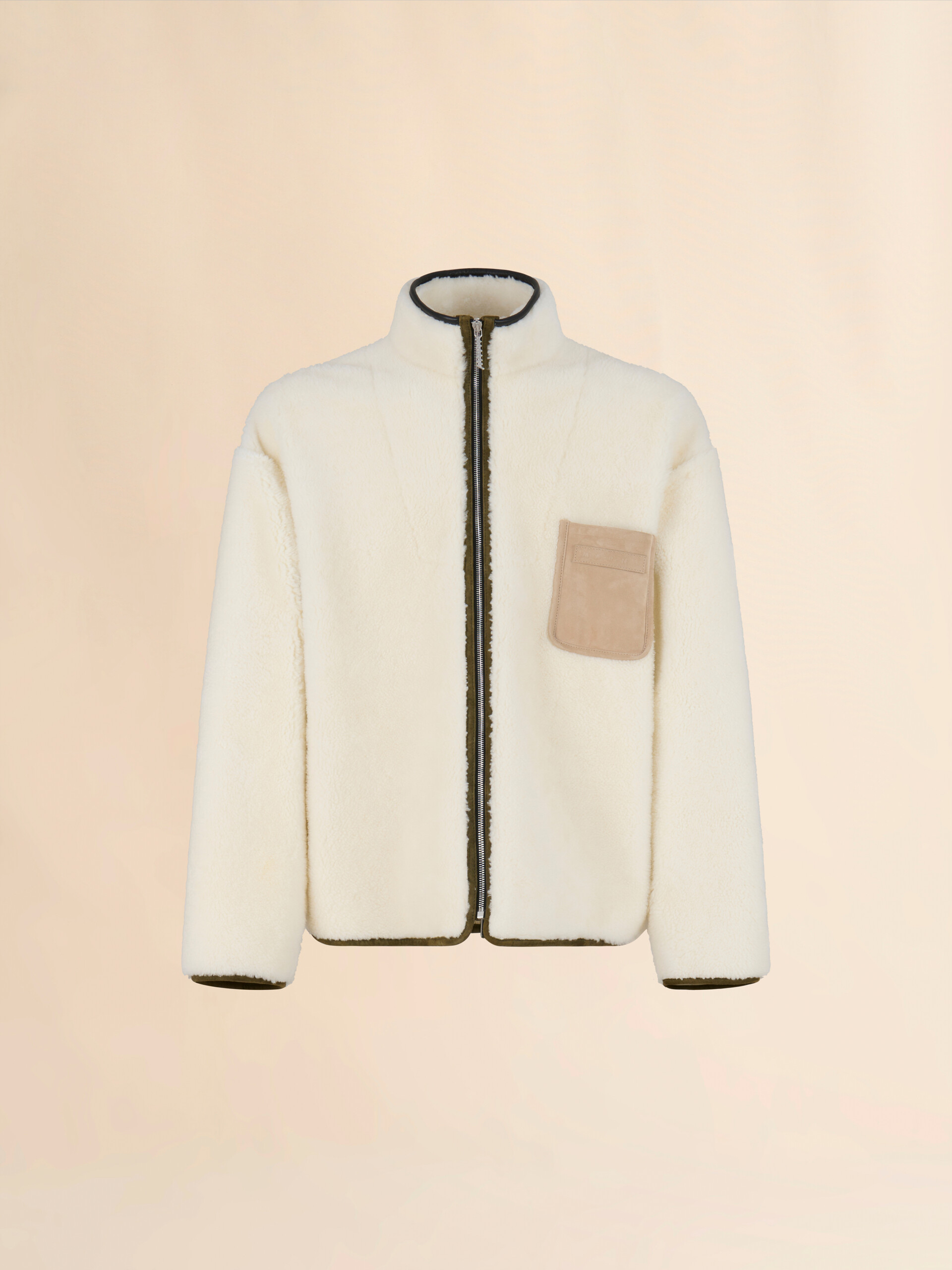 Cream shearling jacket with leather piping - Jackets - Image 1