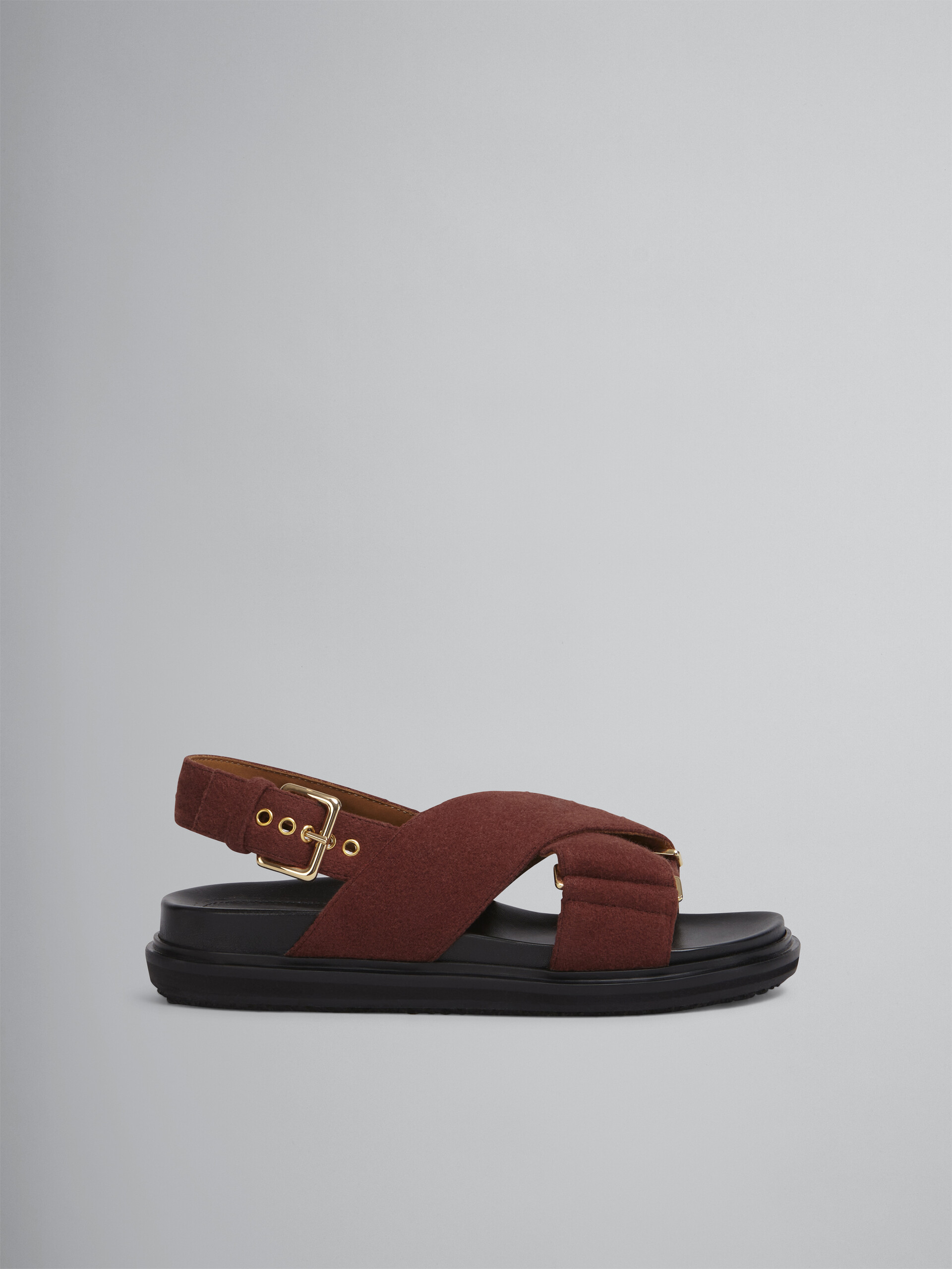 Criss-cross fussbett in brown wool felt - Sandals - Image 1