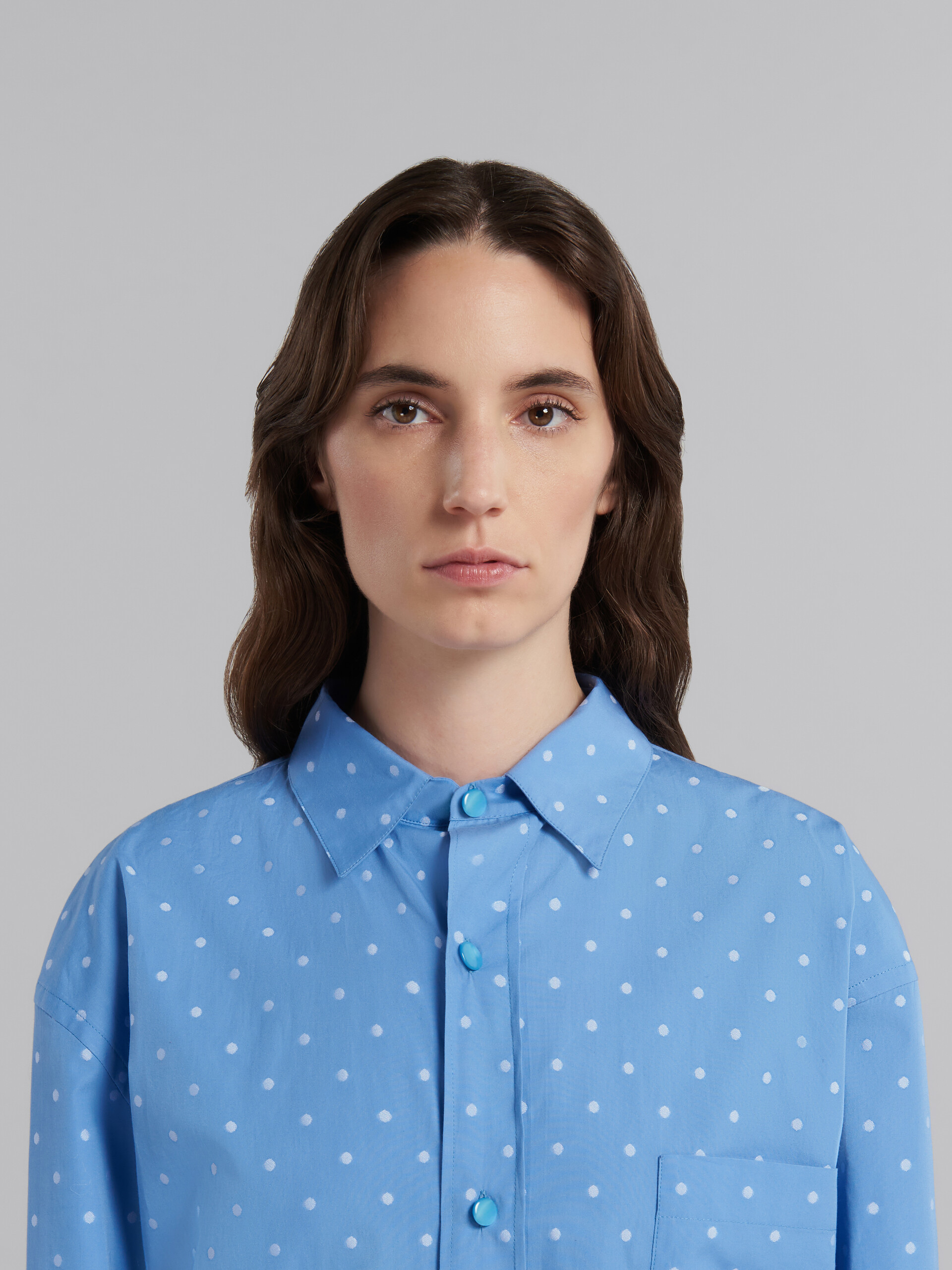 Light blue poplin shirt with polka dots - Shirts - Image 4