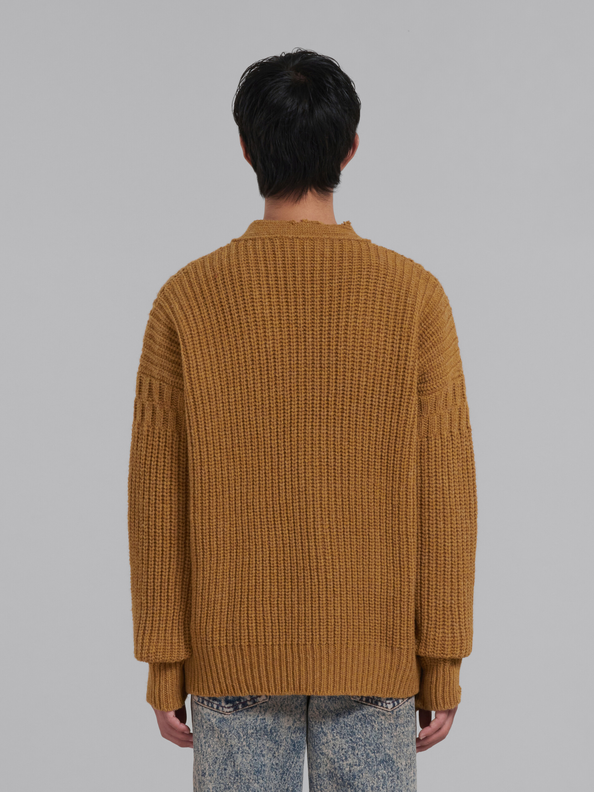 Brown virgin wool cardigan with nibbled hem - Pullovers - Image 3