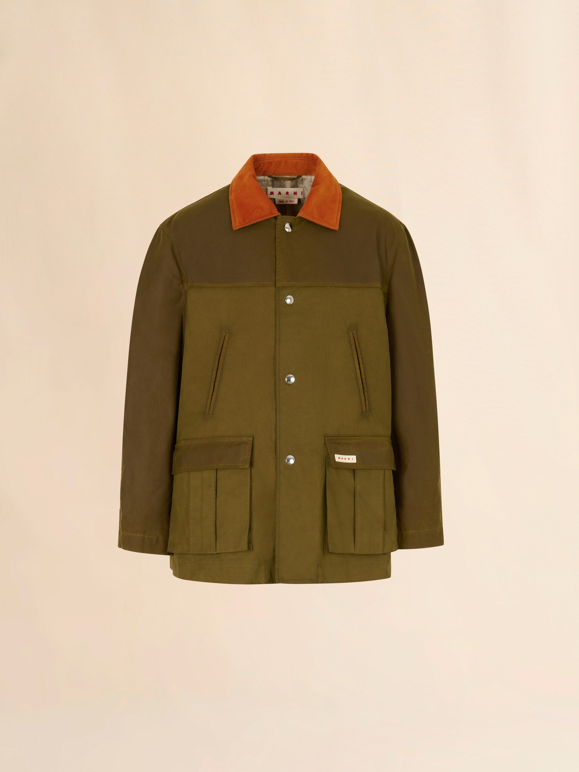 Green gabardine jacket with corduroy collar - Coats - Image 1