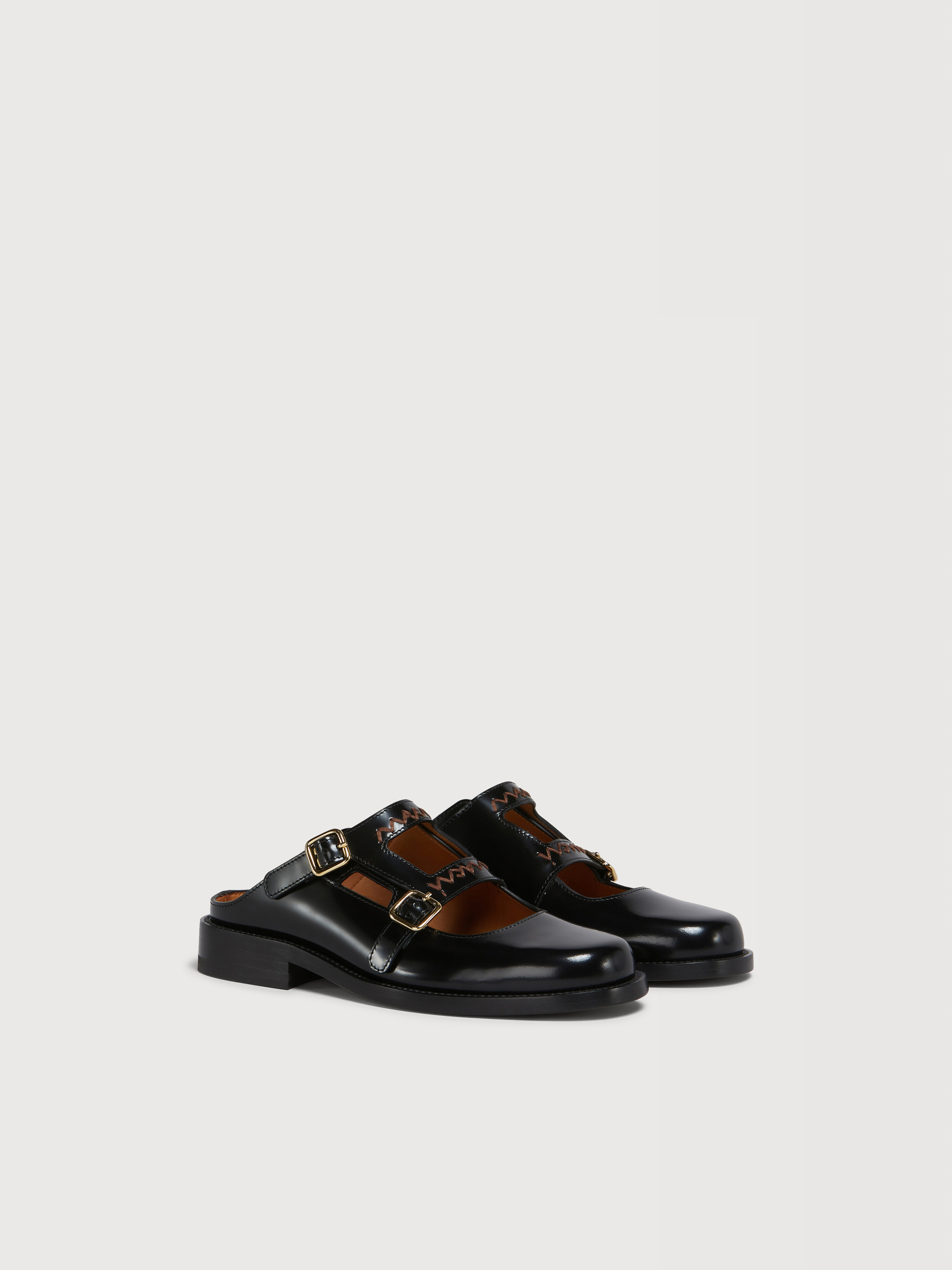 Black leather loafer with double buckle - Sandals - Image 2