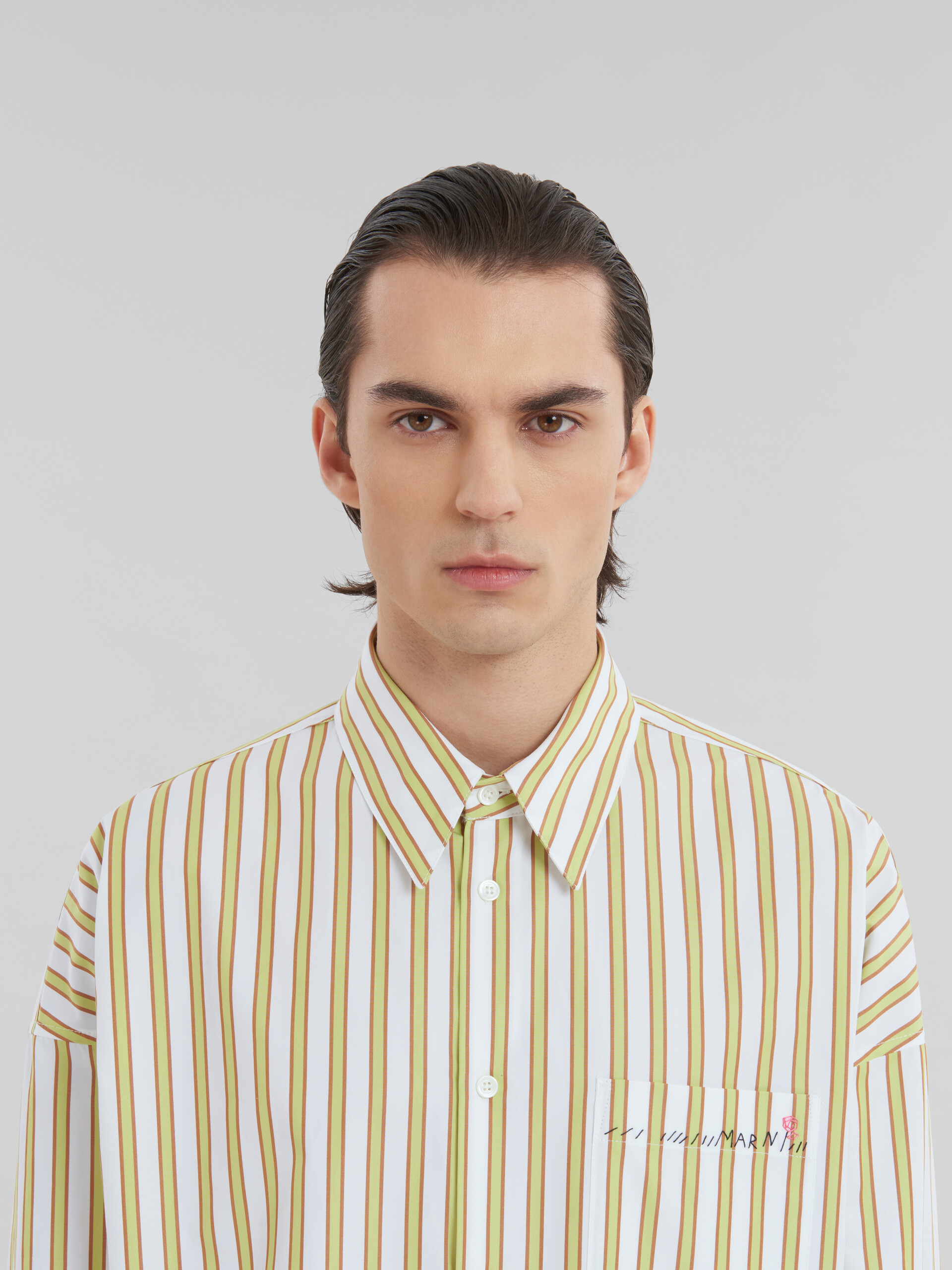 Camisa de popelina ecológica a rayas naranjas y amarillas - Camisas - Image 4