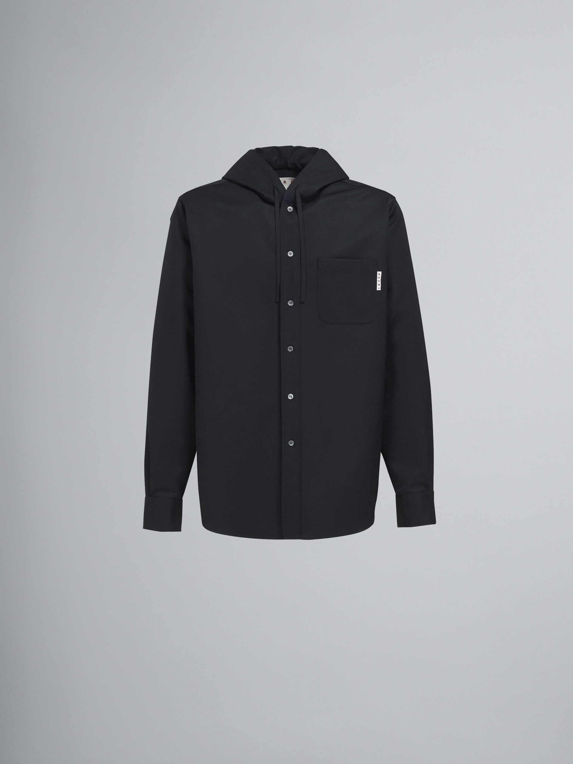 Black wool gabardine overshirt - Shirts - Image 1