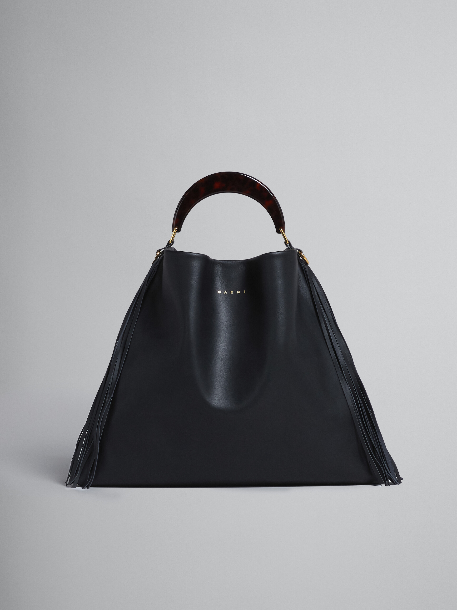 Venice Medium Bag in black leather with fringes - Shoulder Bag - Image 1