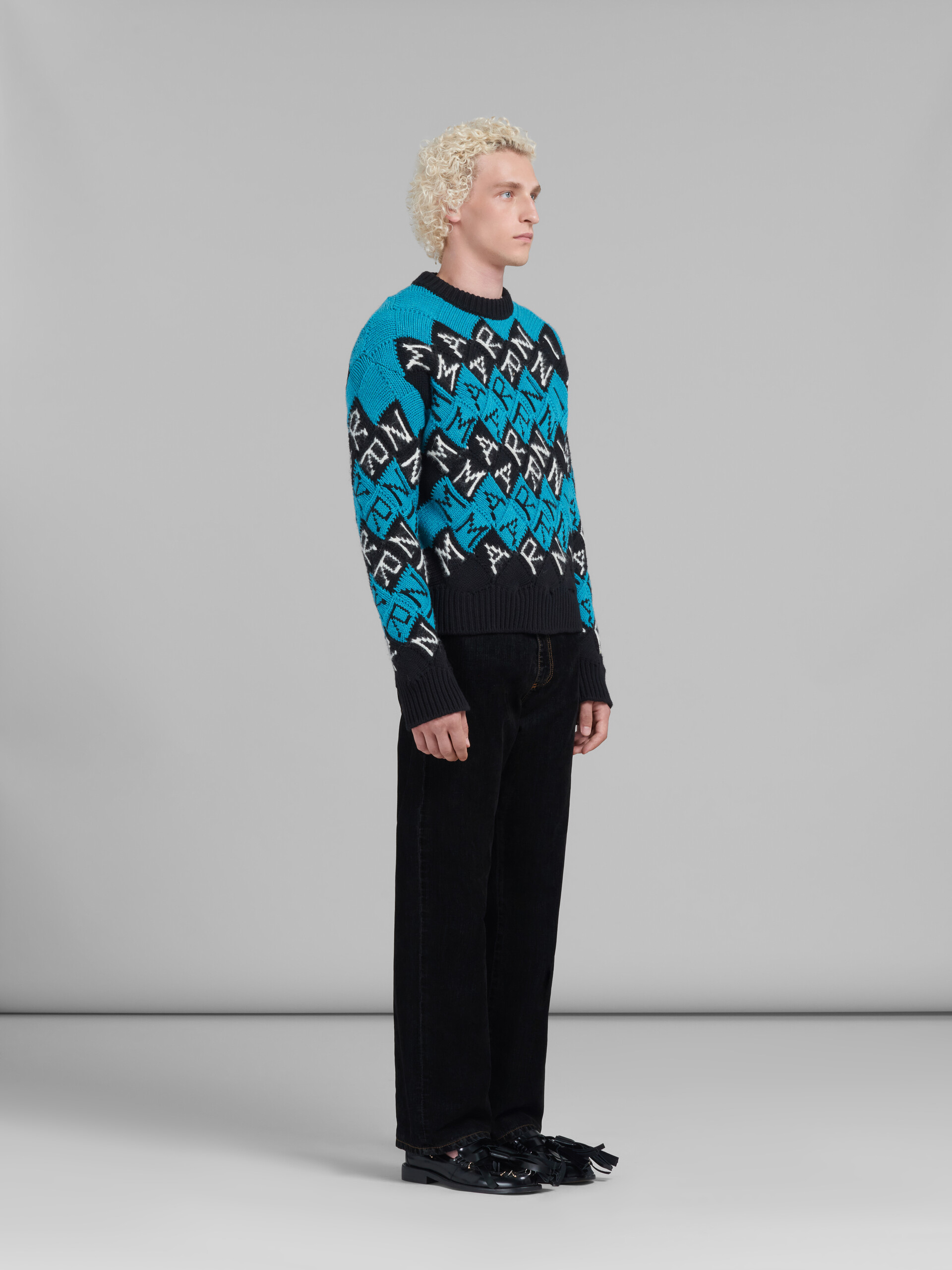 Jersey de lana azul y negra con motivo Marni en bloques - jerseys - Image 5