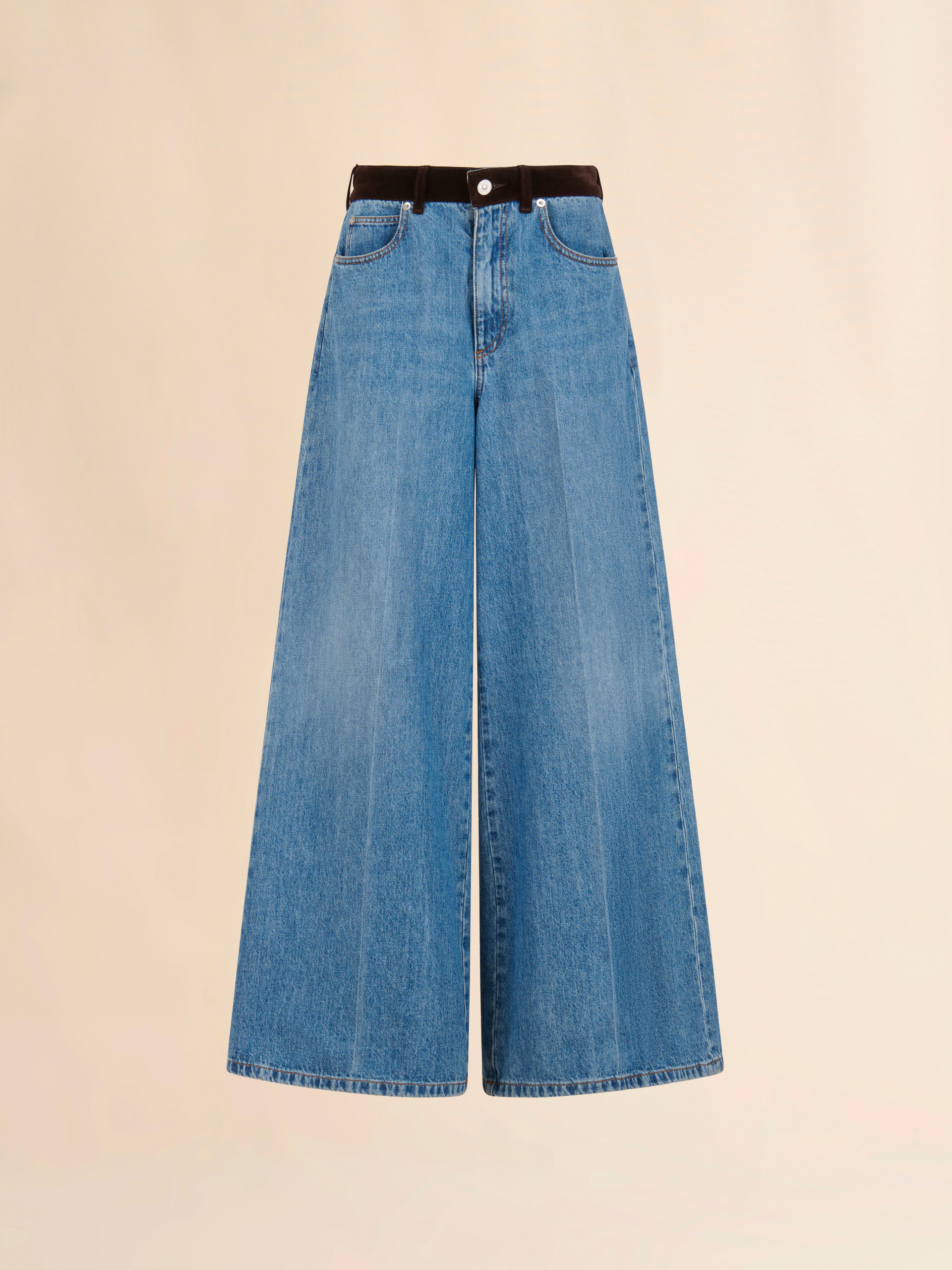 Blue denim trousers with velvet waistband - Pants - Image 1