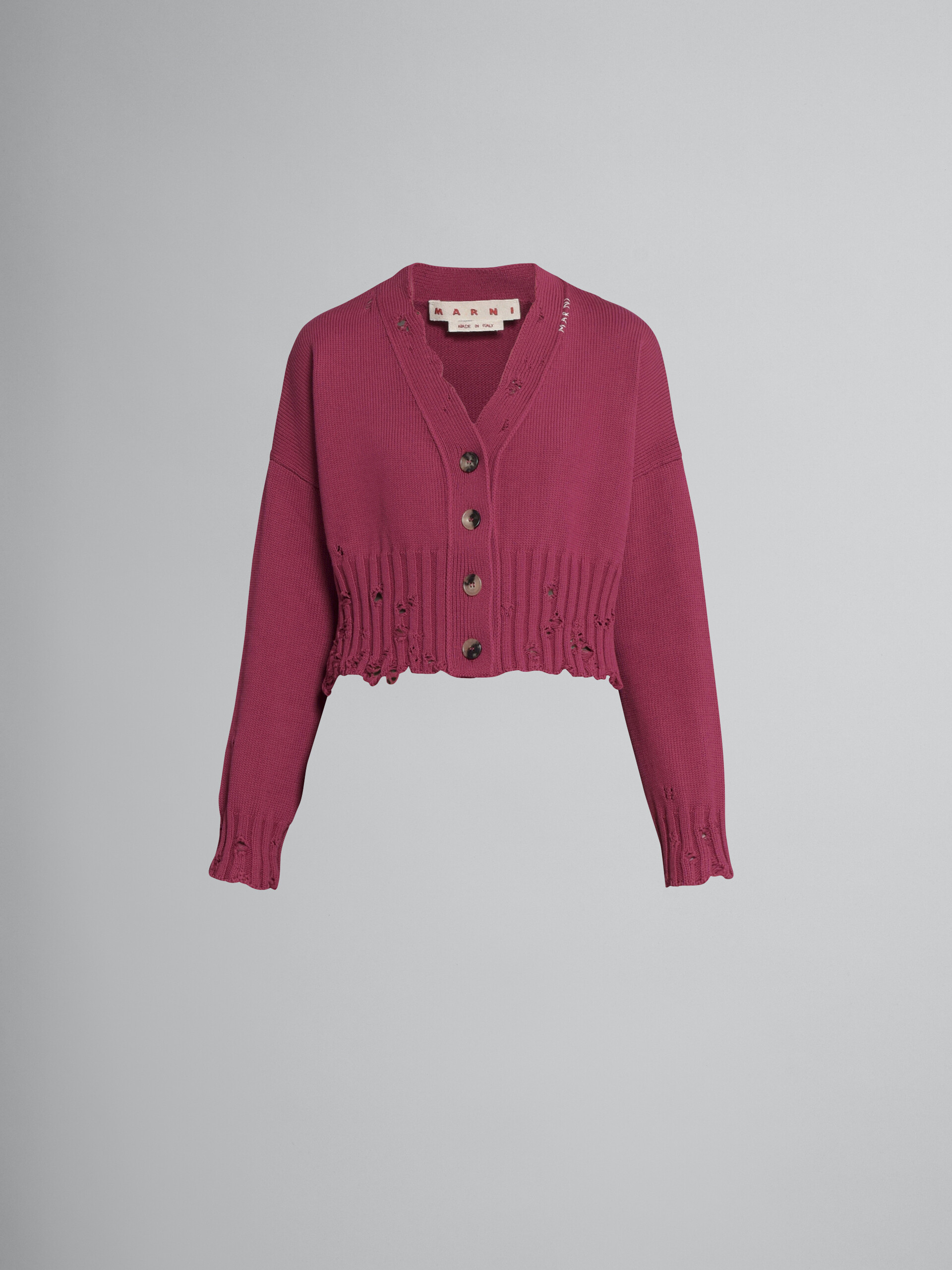 Pink cotton cropped cardigan - Pullovers - Image 1