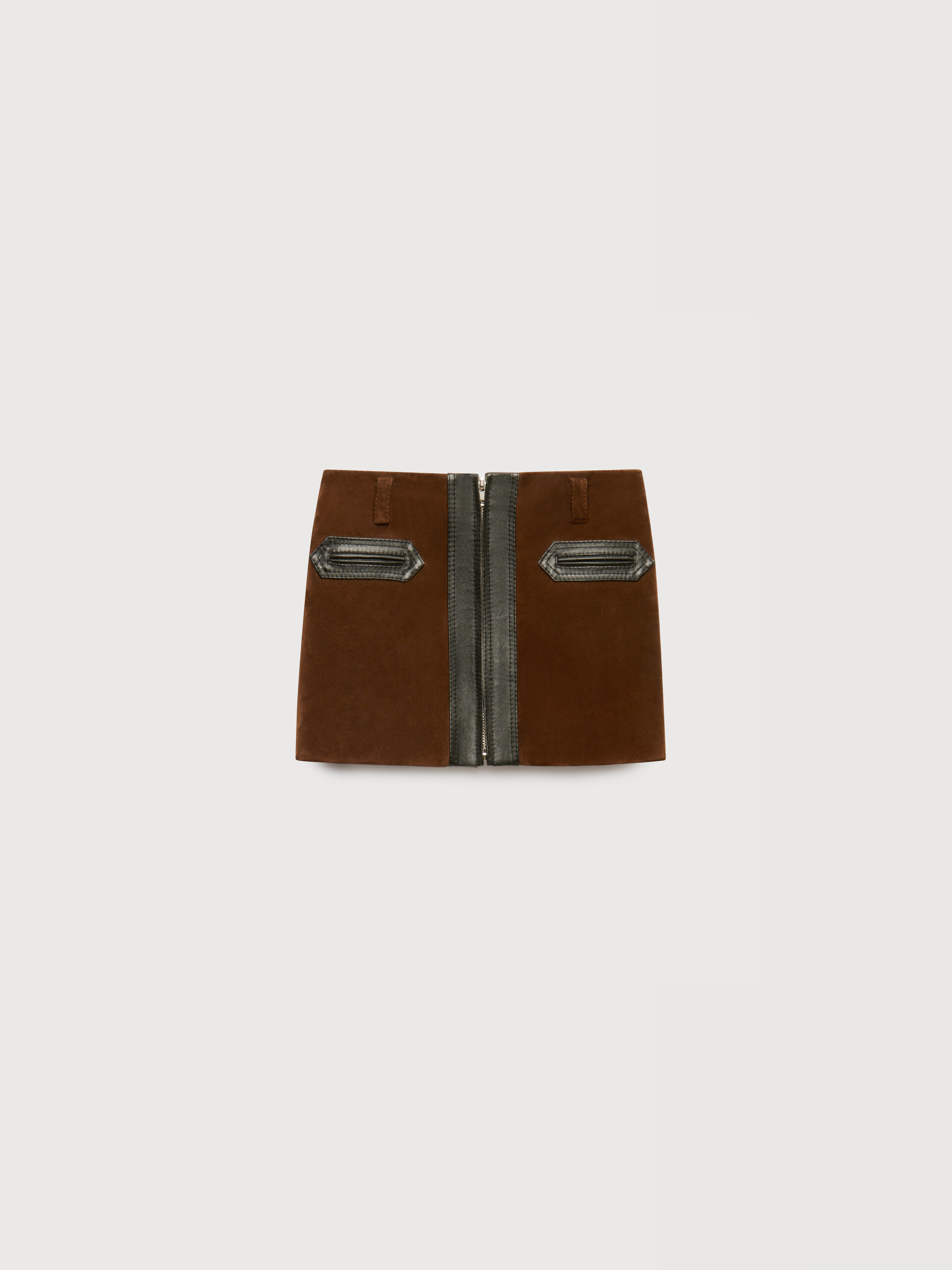 Brown crust leather mini skirt with zip front - Skirts - Image 1