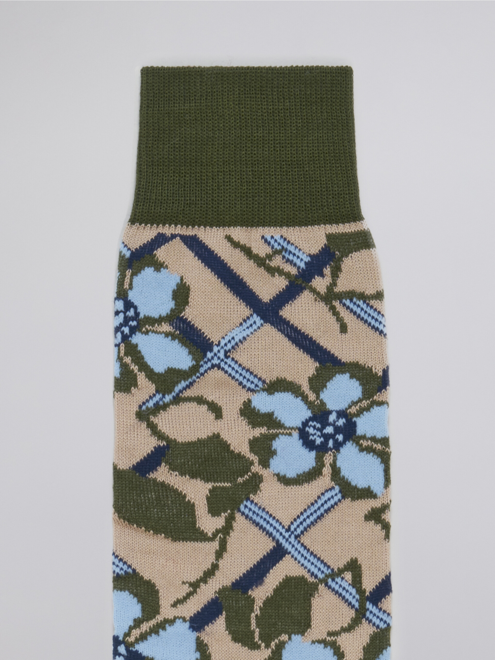Brown floral cotton and nylon jacquard sock - Socks - Image 3