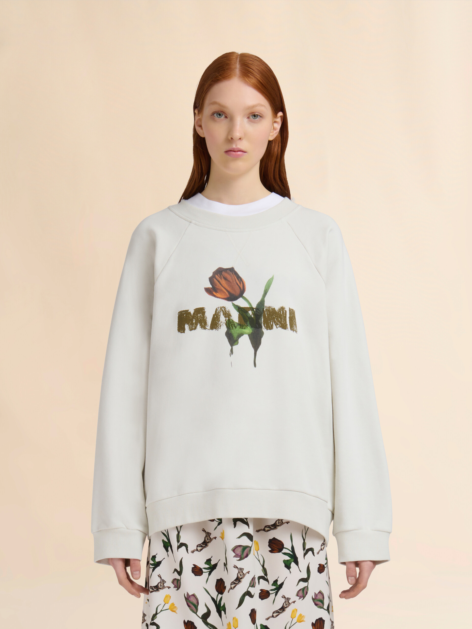 Off-white cotton sweatshirt with tulip print - Sweaters - Image 2
