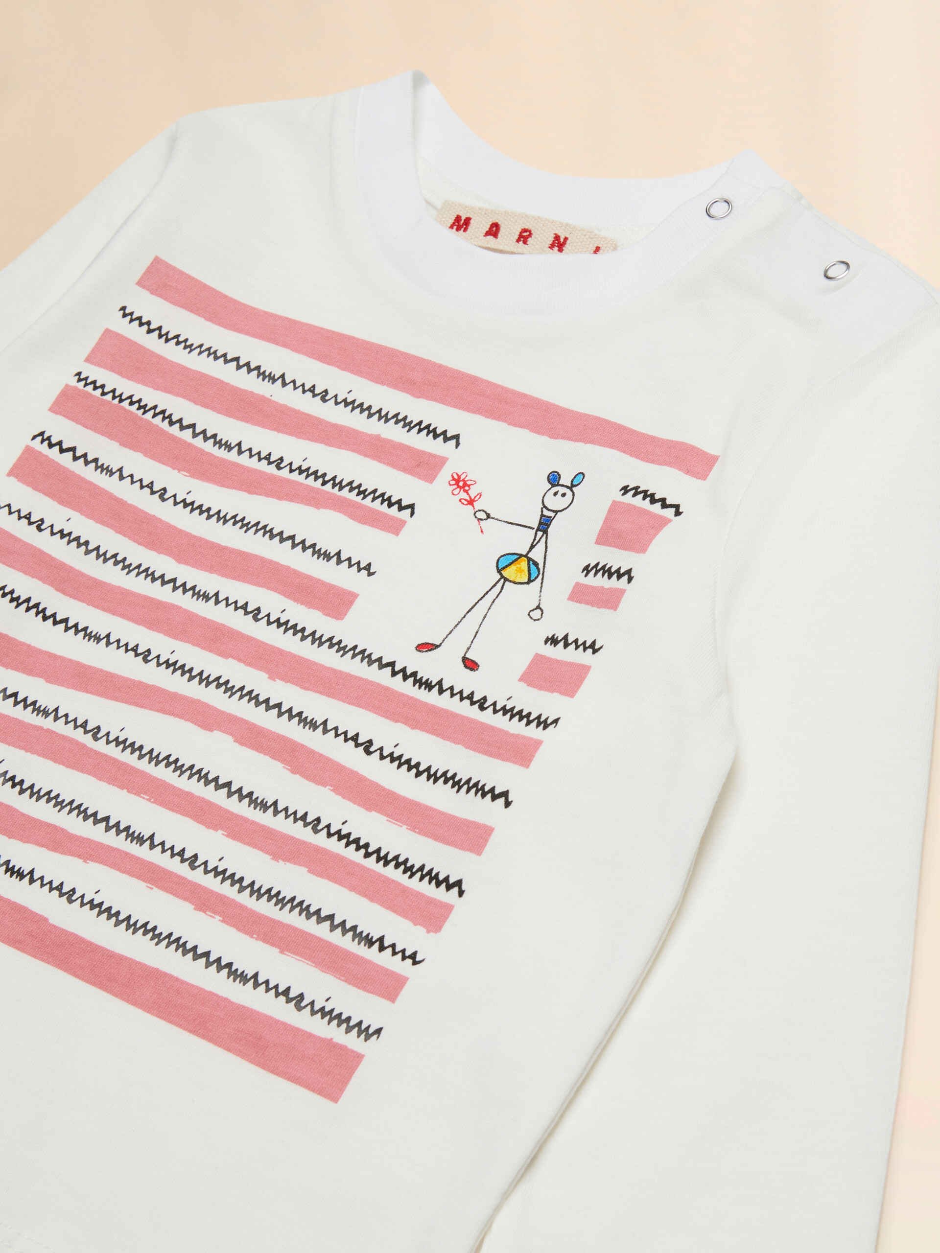 Off-white cotton long-sleeved T-shirt with Fiorellini/Stecchini print - T-shirts - Image 3