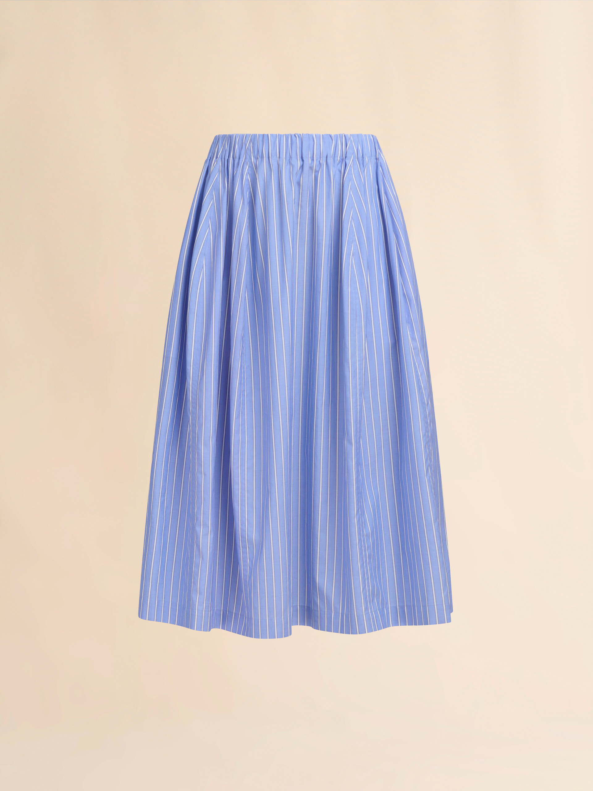 Wide skirt in striped blue poplin - Skirts - Image 1