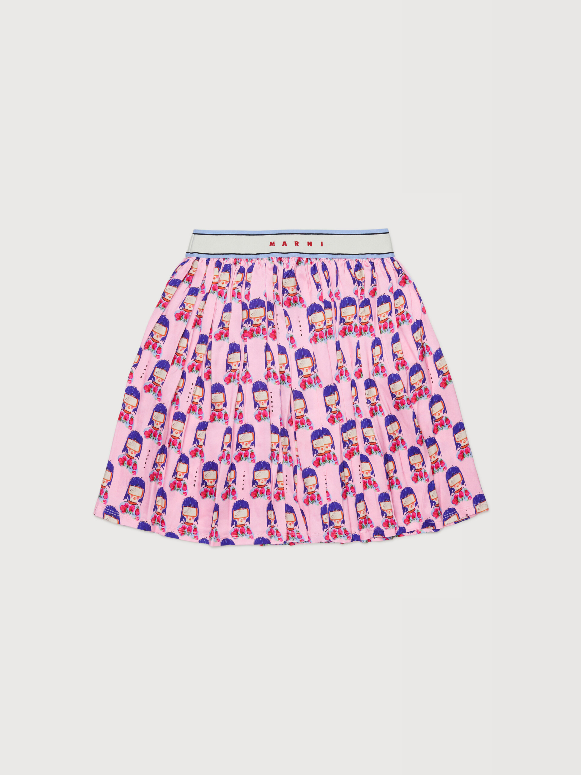 Pink viscose skirt with all-over goggle girl print - Skirts - Image 1