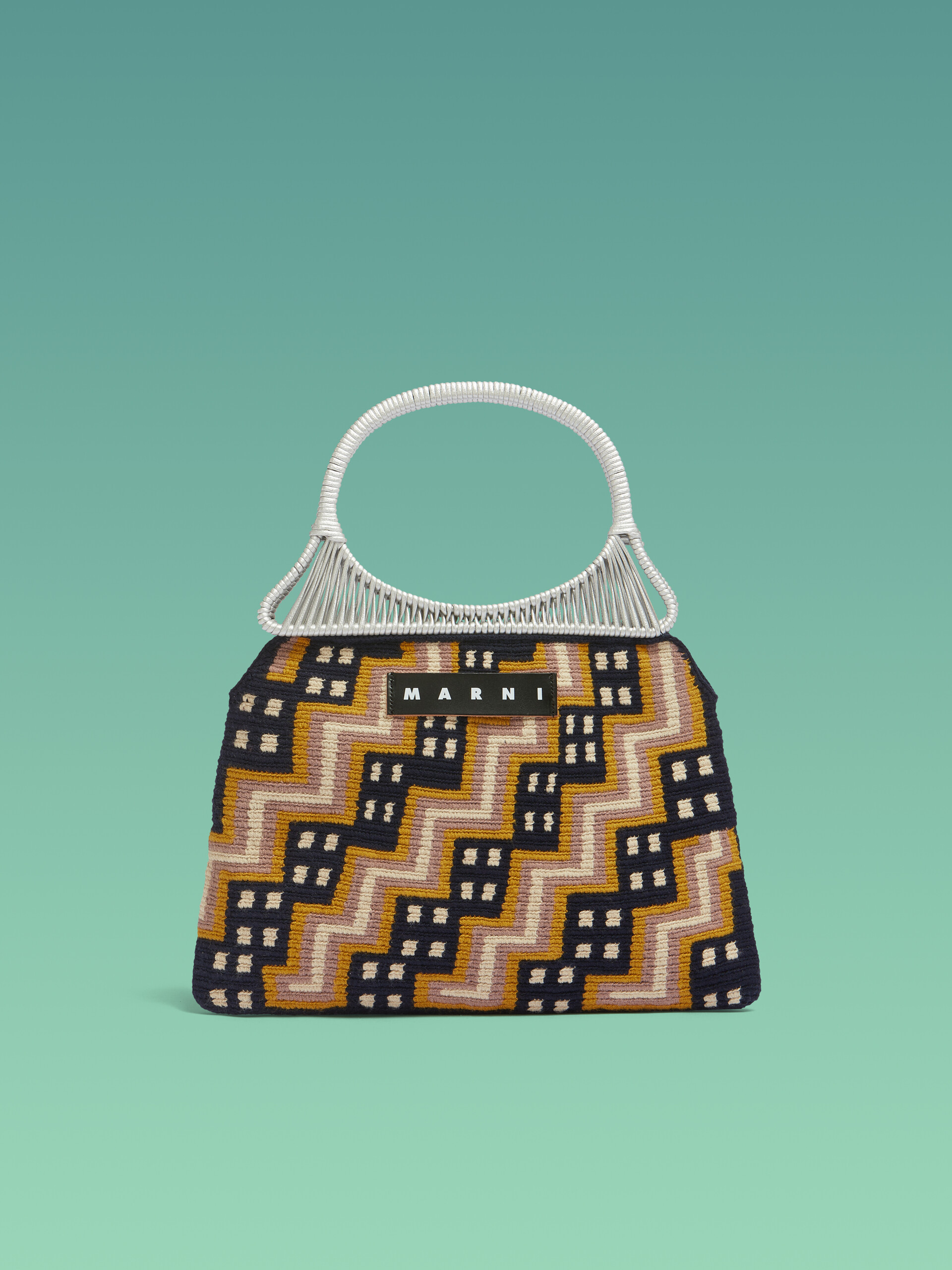 Orange geometric cotton knit MARNI MARKET handbag - Shopping Bags - Image 1