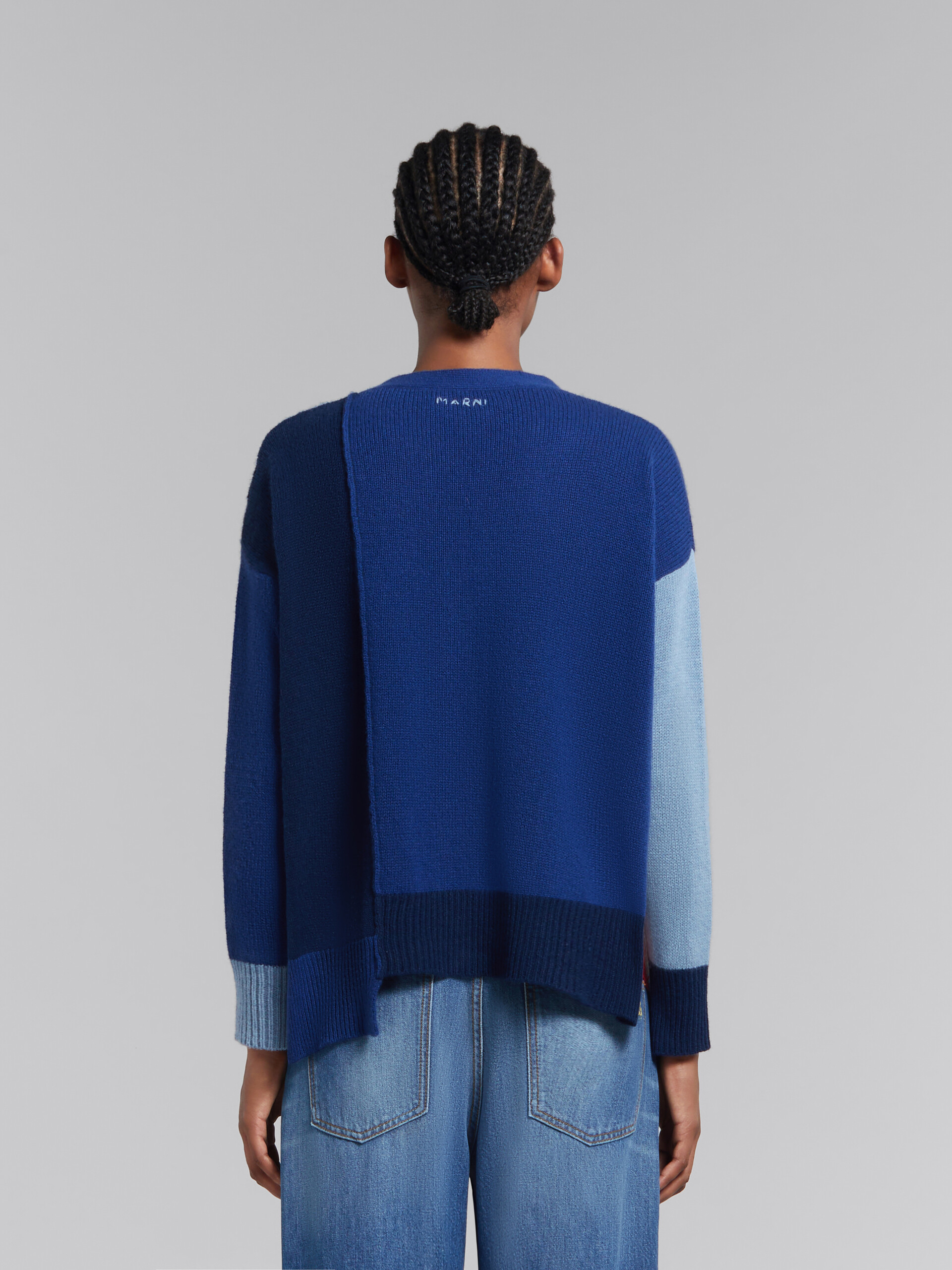 Cardigan in cashmere blu color block - Pullover - Image 3