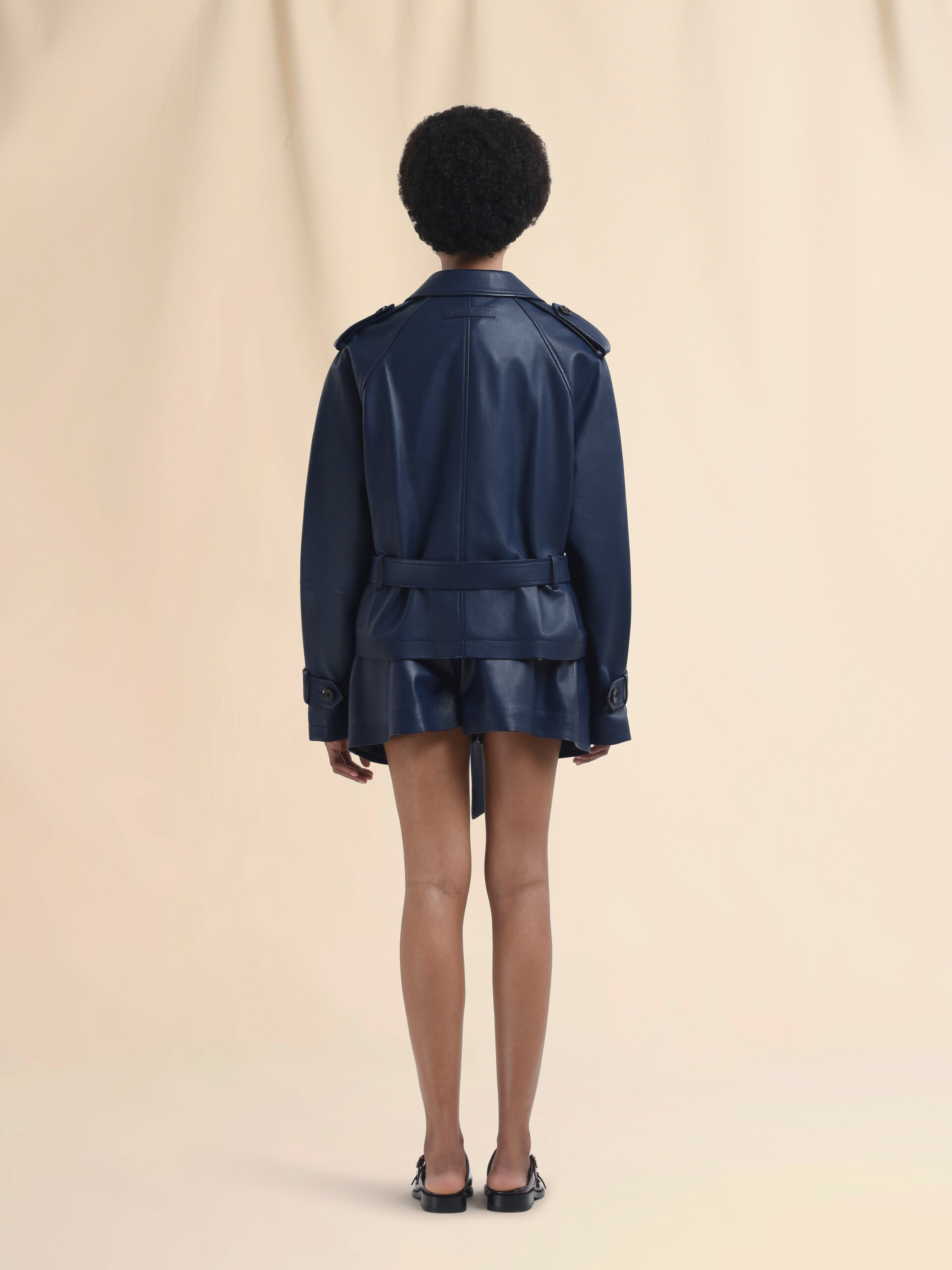 Short blue nappa trench - Jackets - Image 3