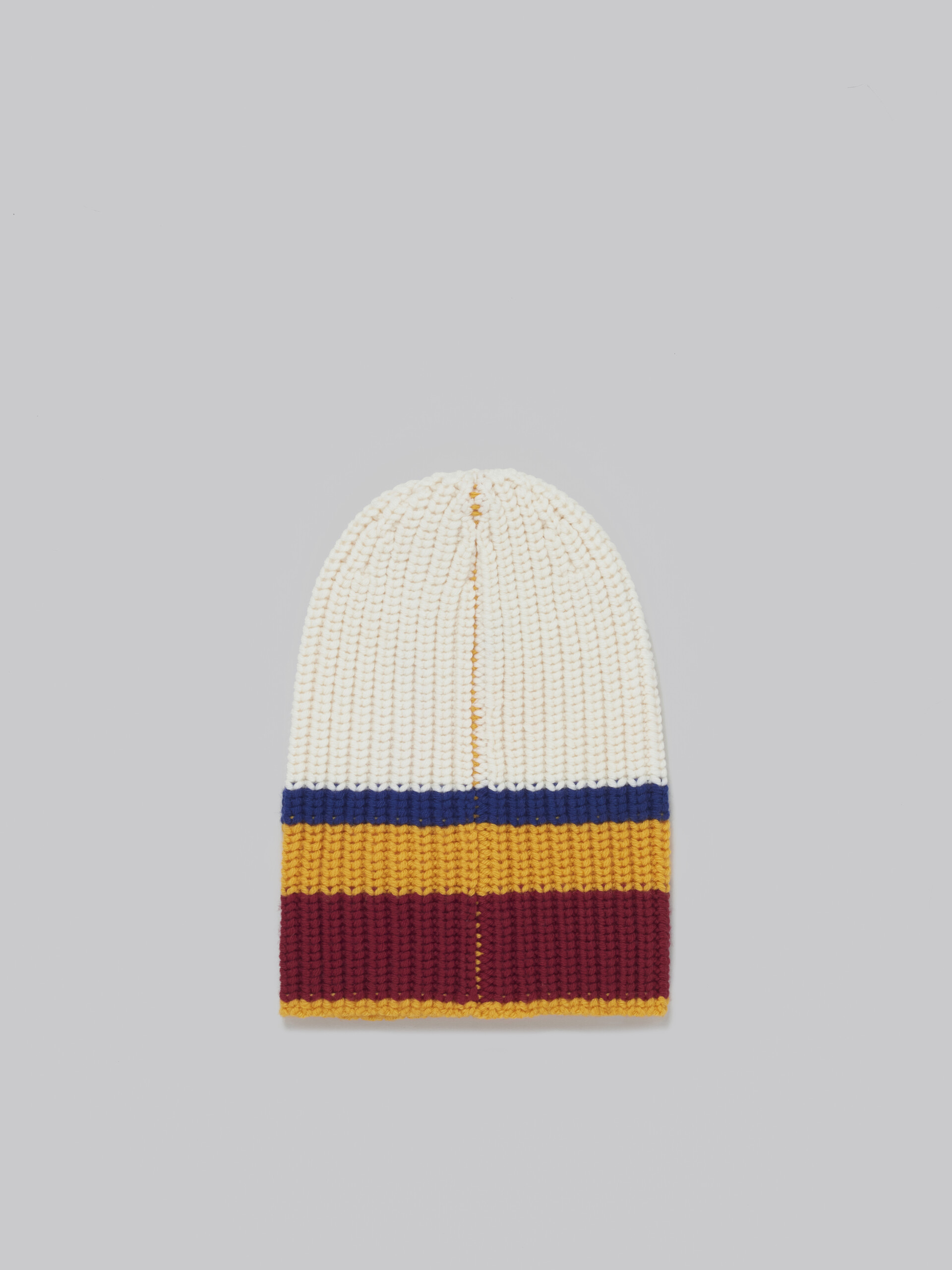 White ribbed wool beanie with maxi stripes - Hats - Image 3