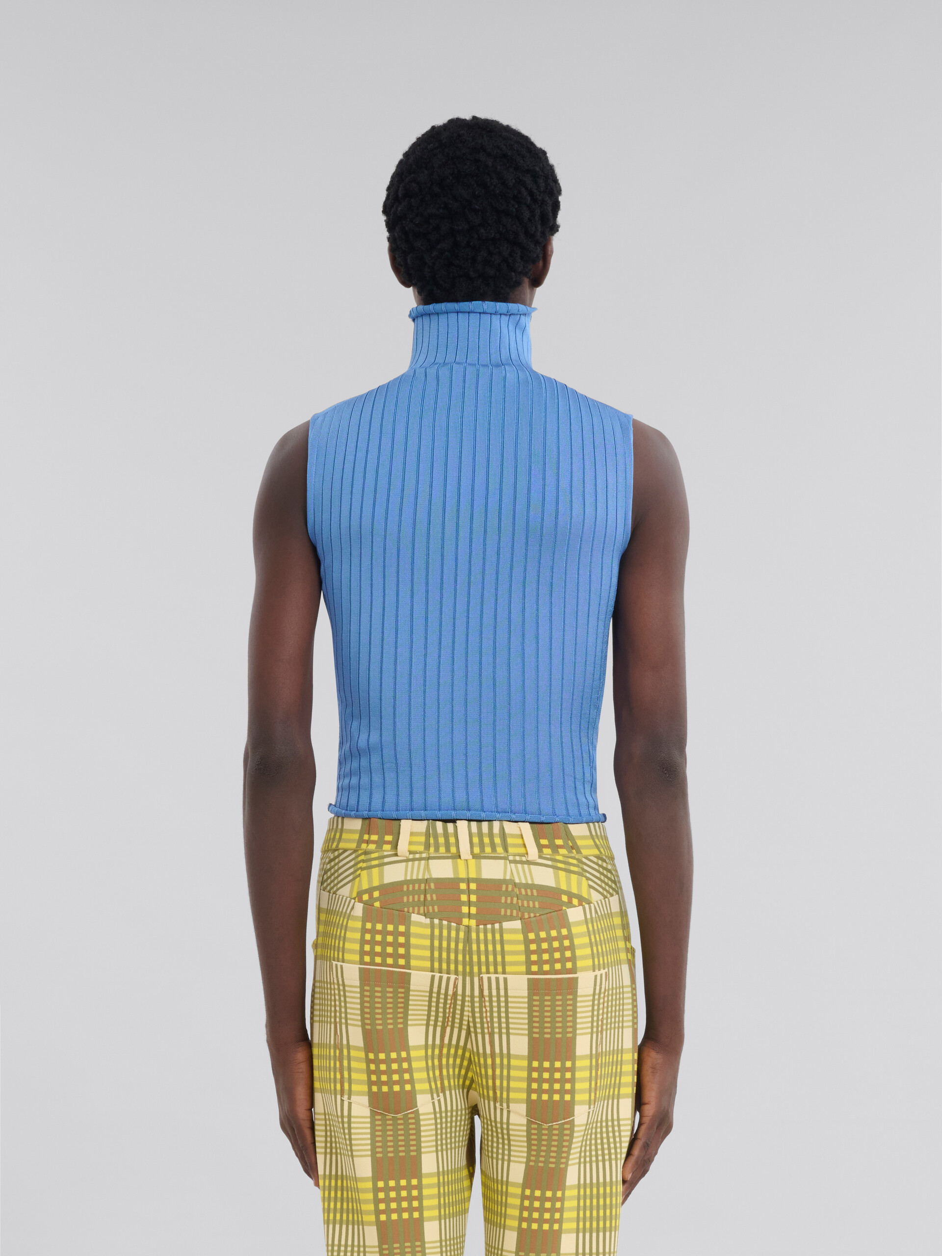 Blue ribbed viscose turtleneck vest | Marni