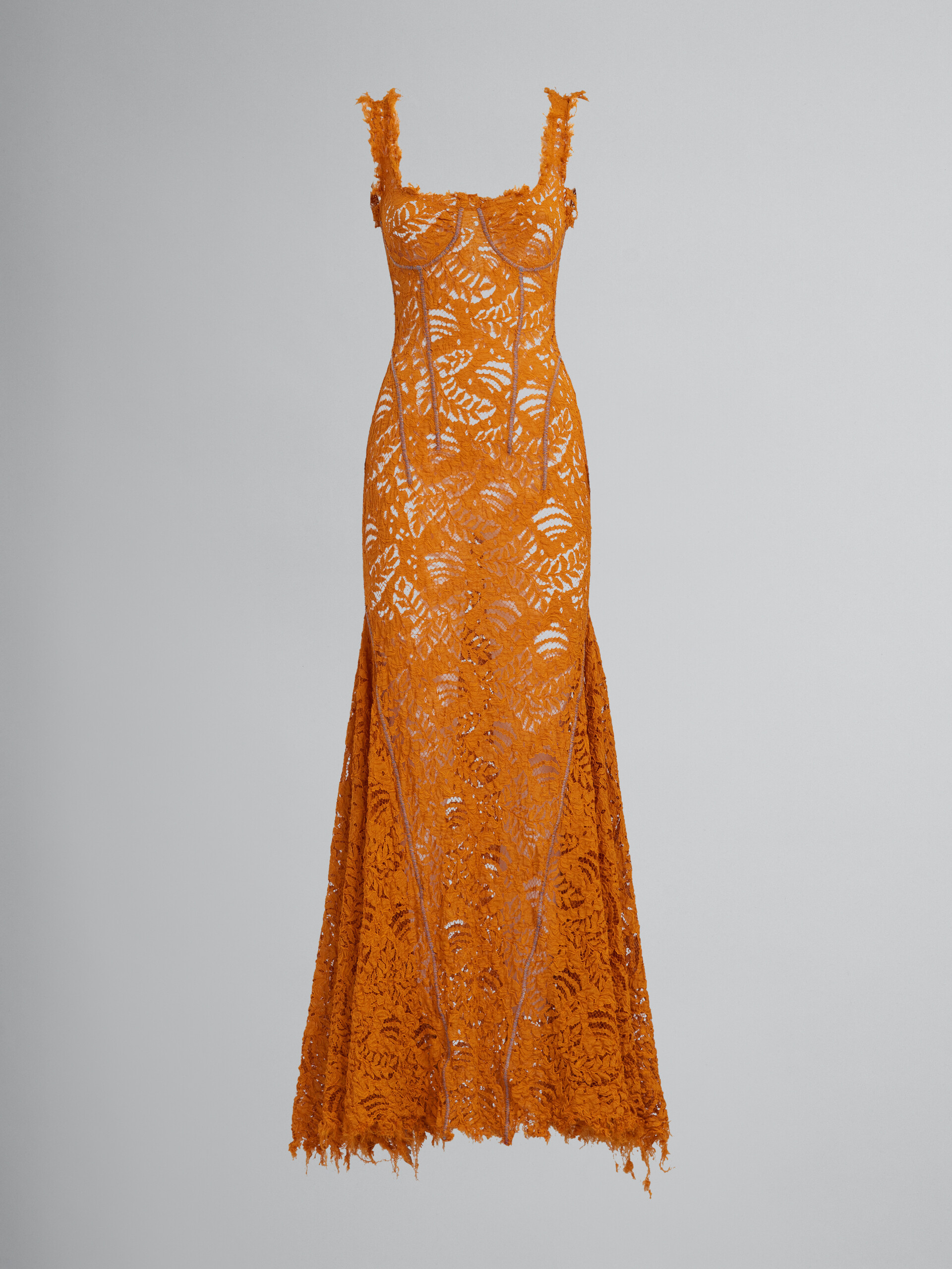 Long dress in gold-tone lace - Dresses - Image 1
