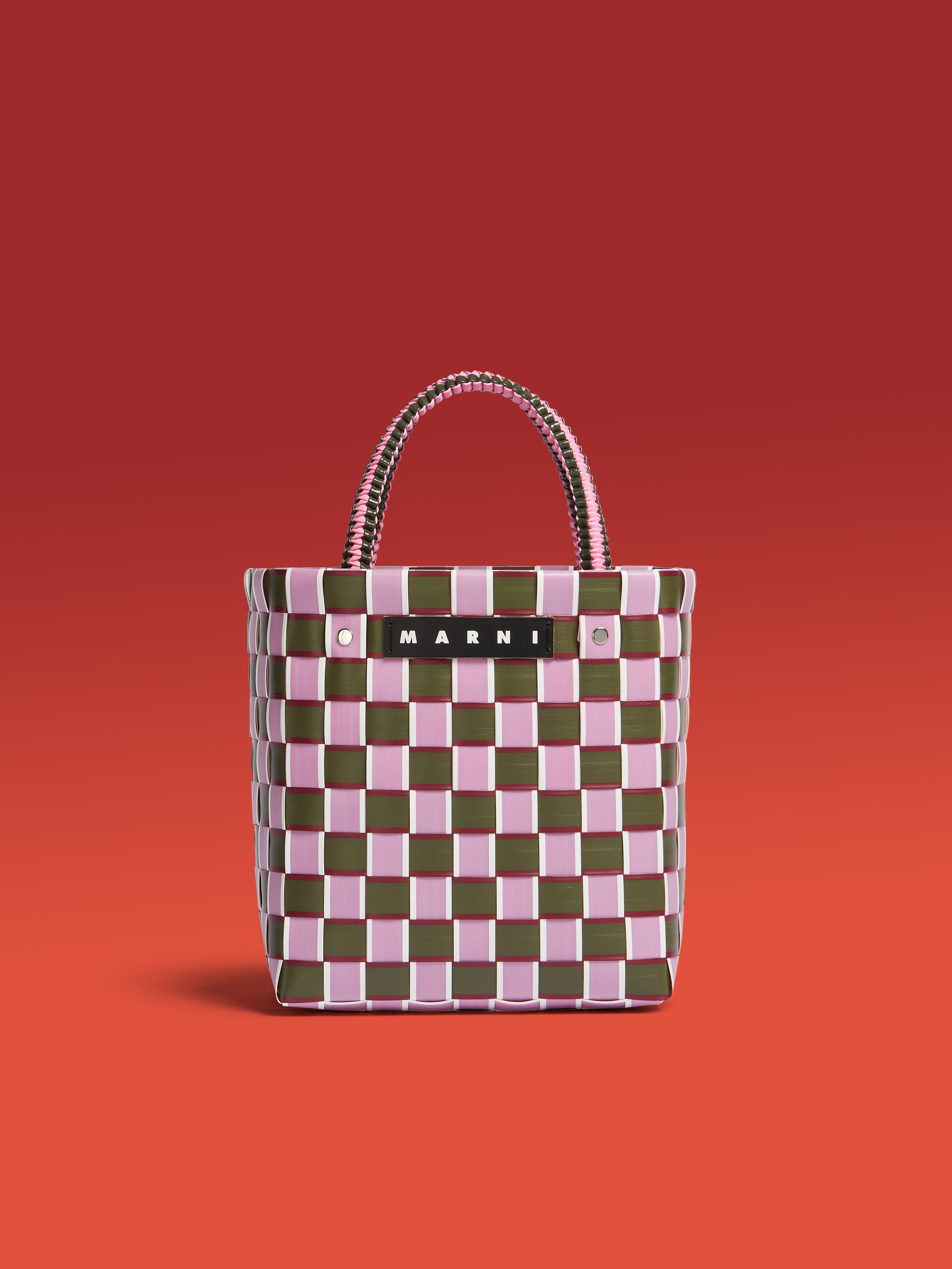 Pink and green MARNI MARKET TAPE BASKET bag