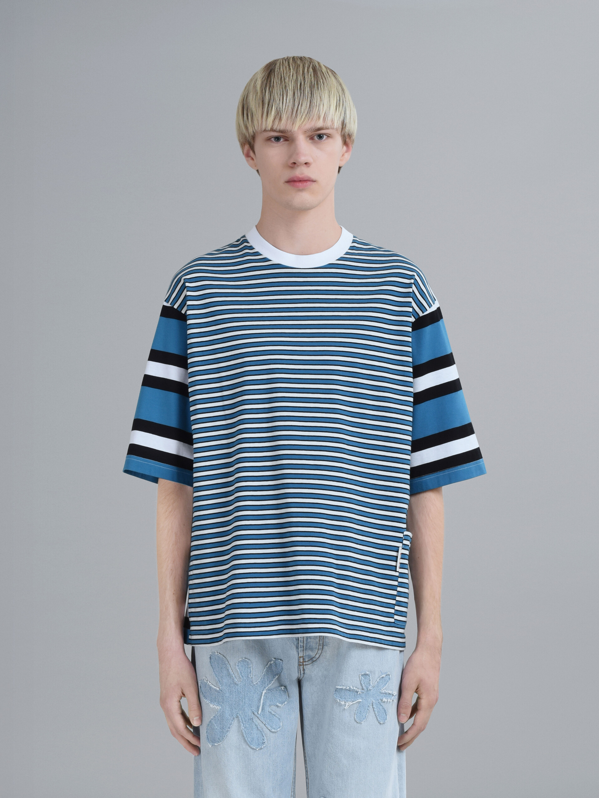 Blue striped cotton jersey crewneck T-shirt - T-shirts - Image 2