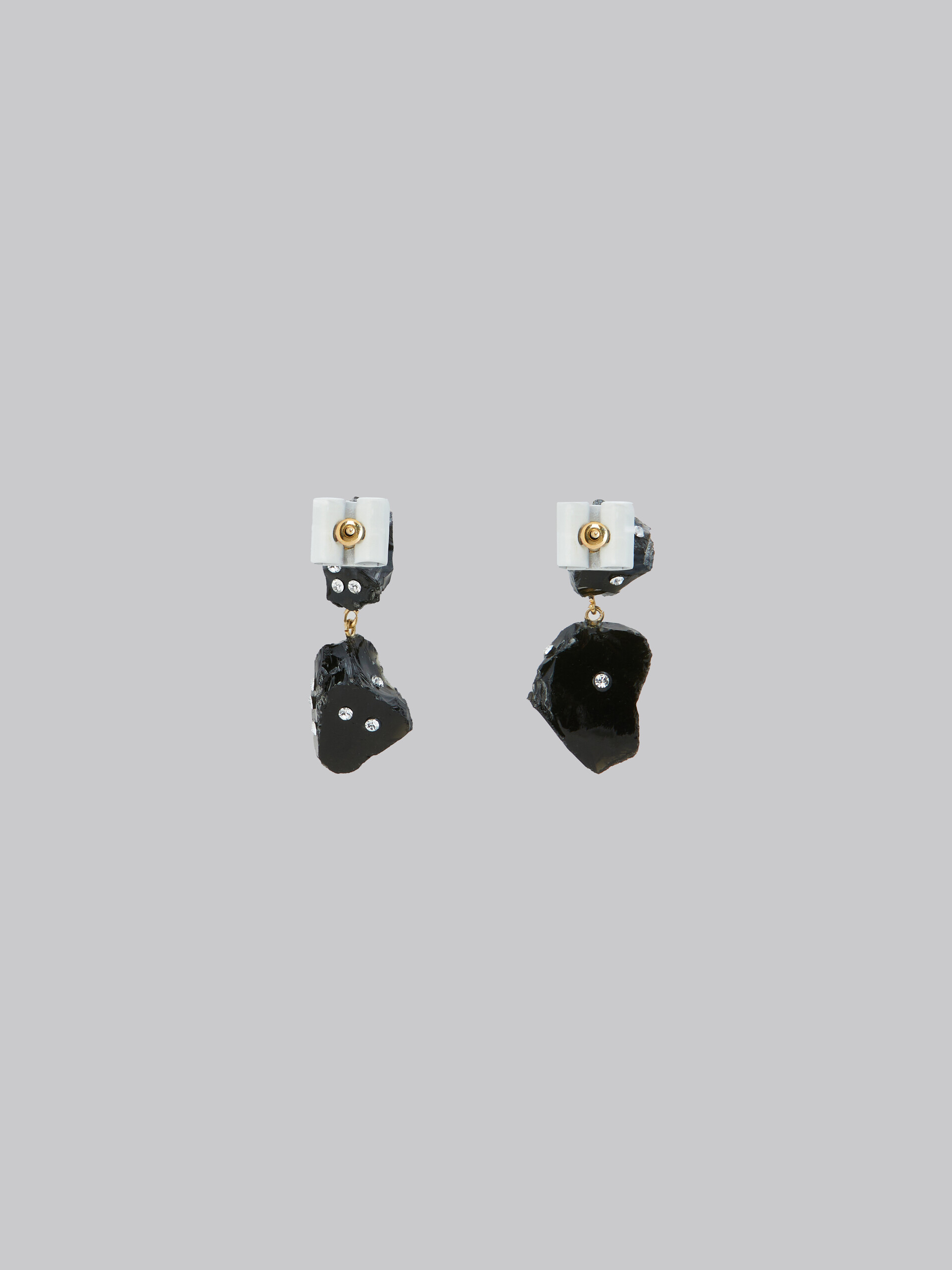 Black obsidian drop earrings with rhinestone polka dots - Earrings - Image 3