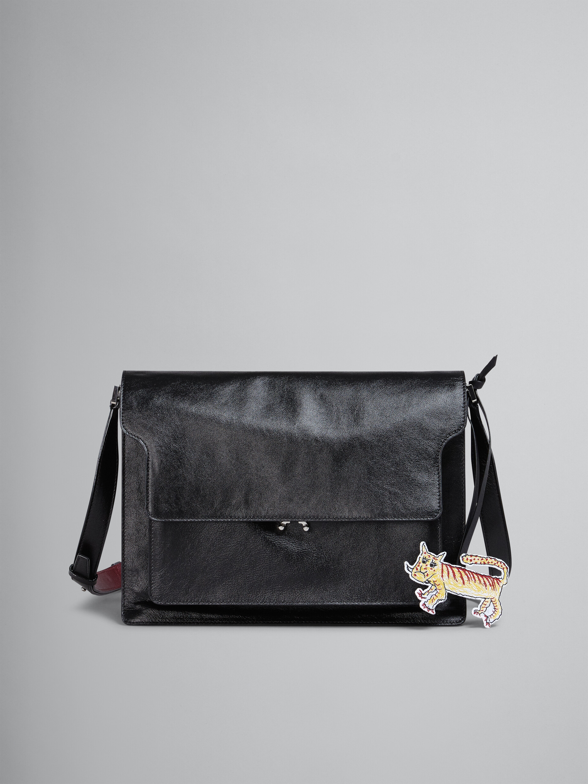 TRUNK SOFT bag in black leather and naif tiger print - Shoulder Bag - Image 1