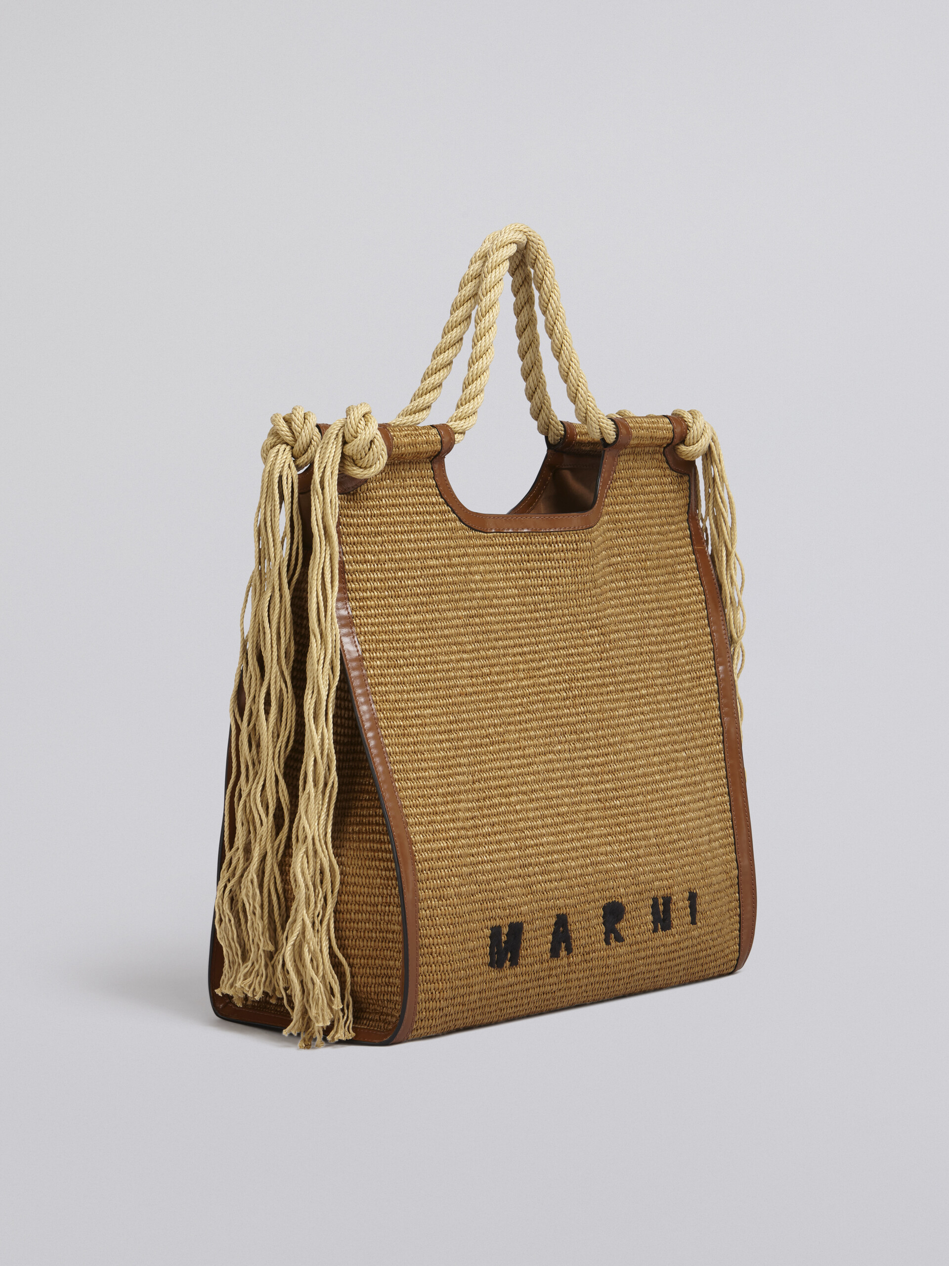 Marcel summer bag in brown leather and raffia with rope handles - Handbag - Image 5