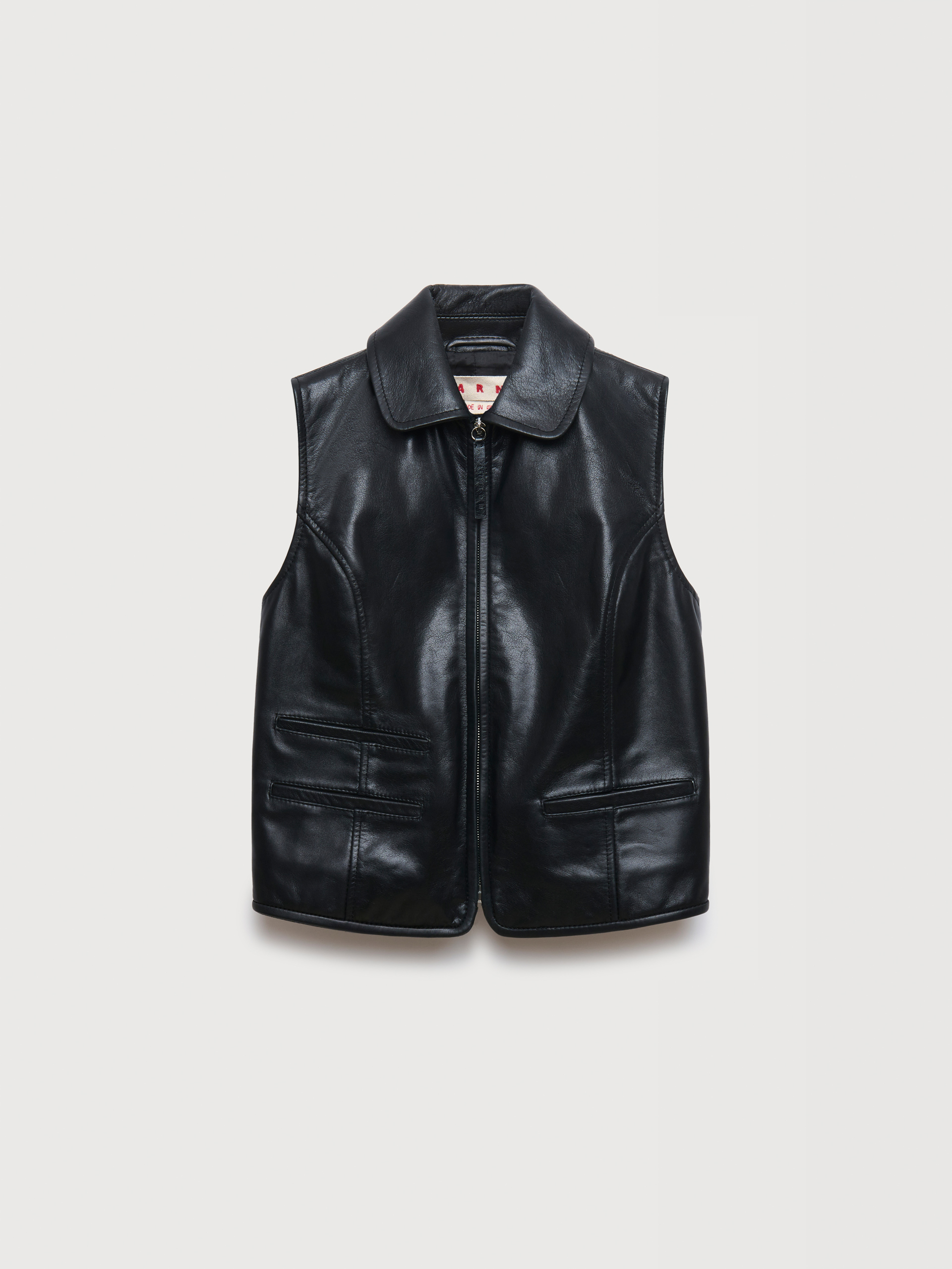 Black leather zip-through vest - Waistcoat - Image 1