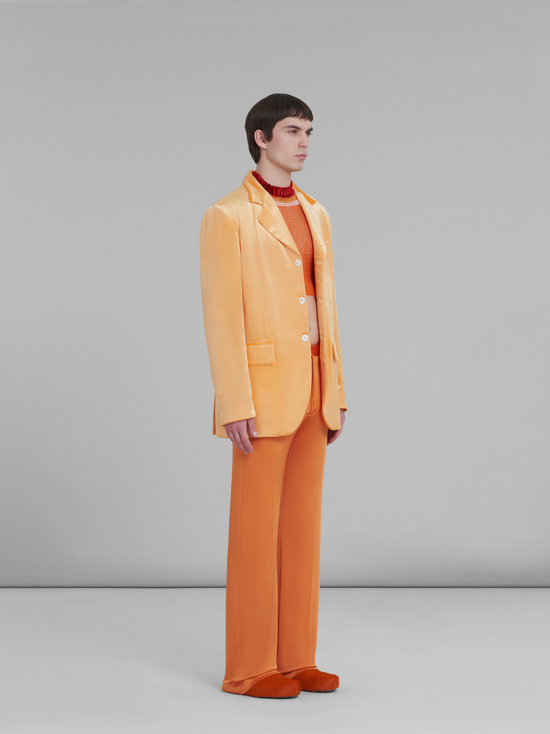 Orange stretch viscose organzine trousers - Pants - Image 5