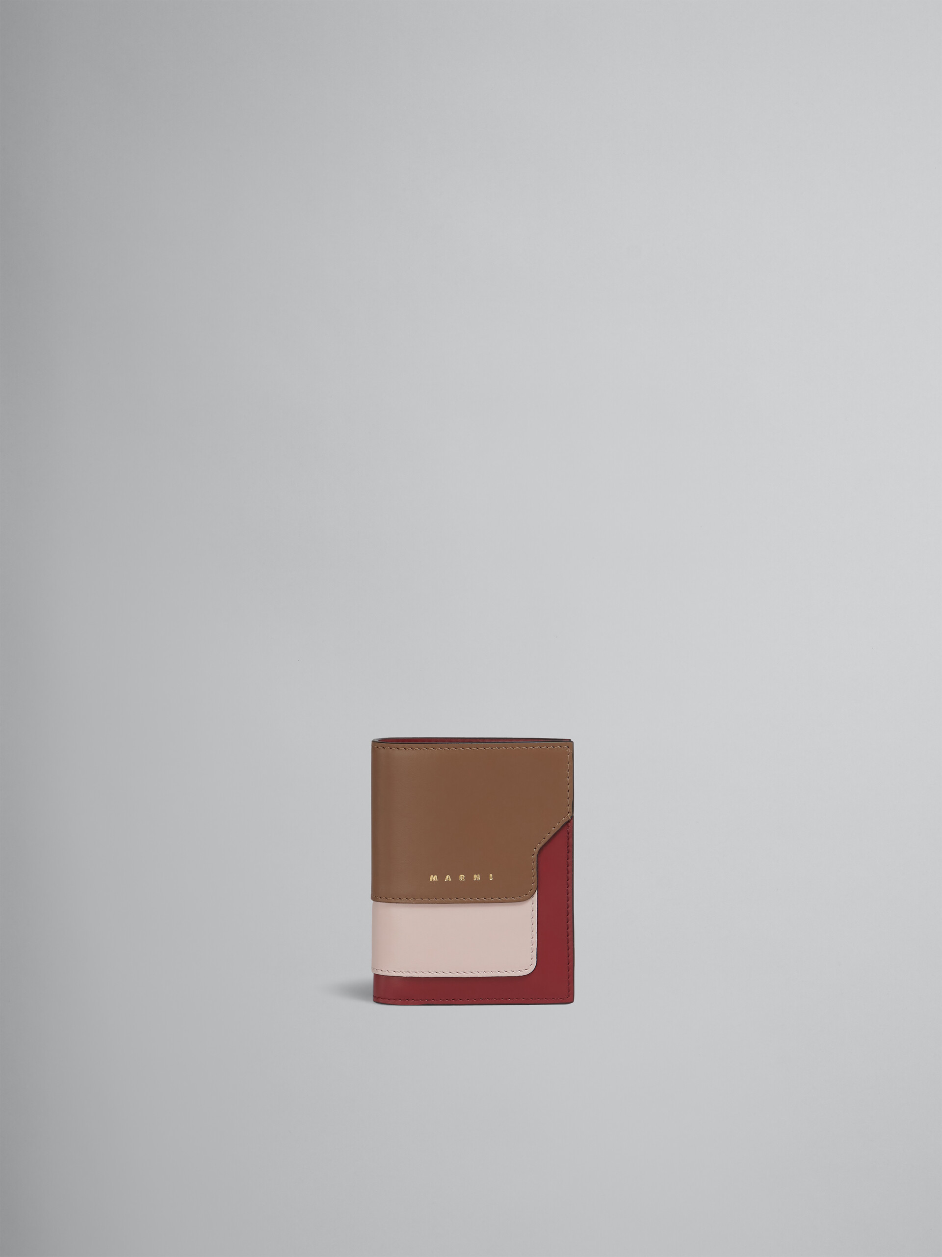 Bi-fold wallet in brown pink and burgundy saffiano leather - Wallets - Image 1